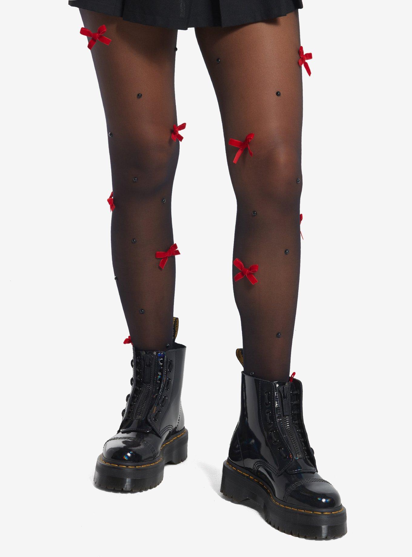 Black Bead & Red Bow Tights, , hi-res