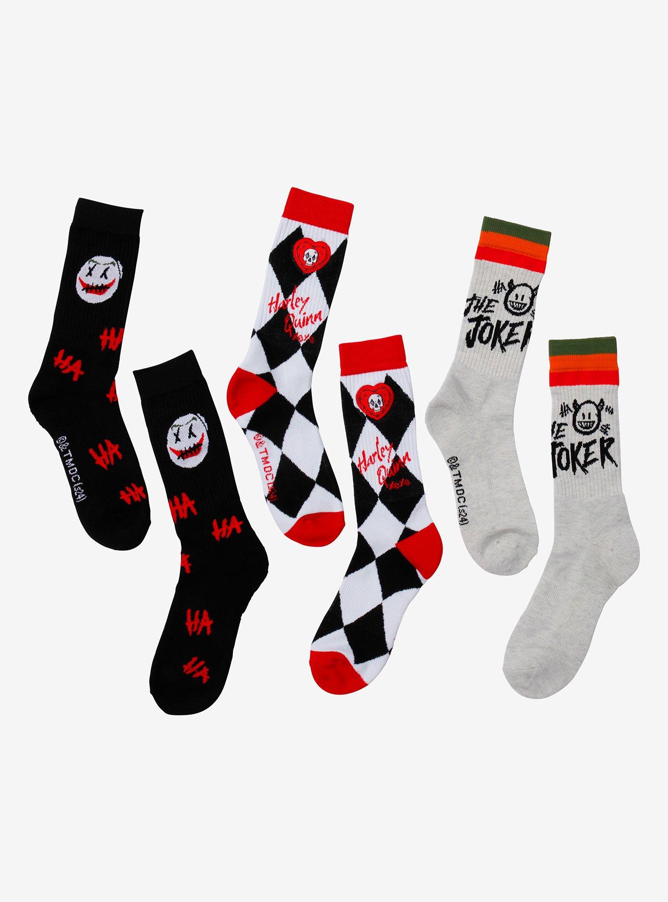 DC Comics Batman Joker & Harley Quinn Crew Socks 3 Pair, , hi-res