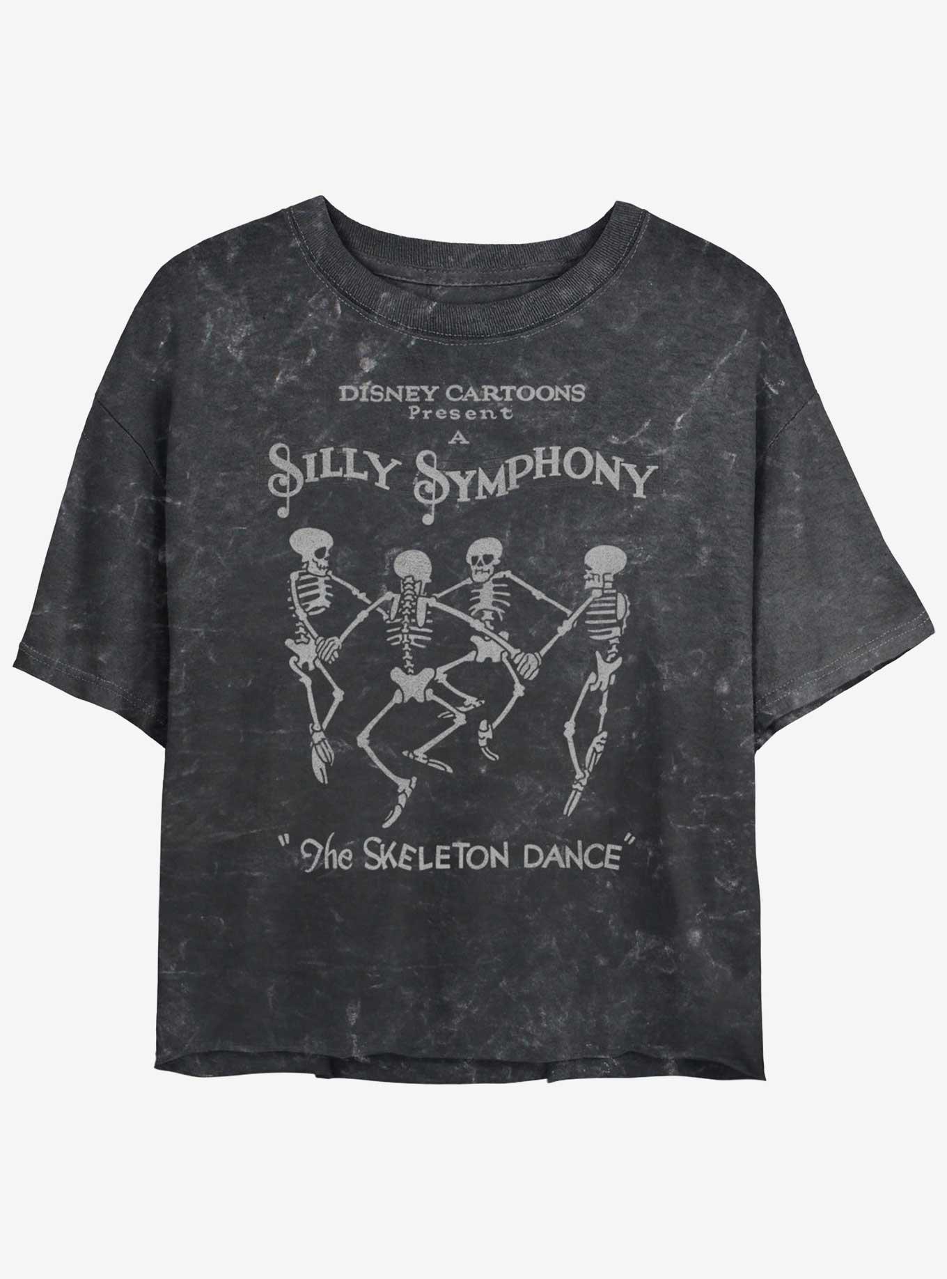 Disney Silly Symphony Skeleton Dance Womens Mineral Wash Crop T-Shirt, BLACK, hi-res