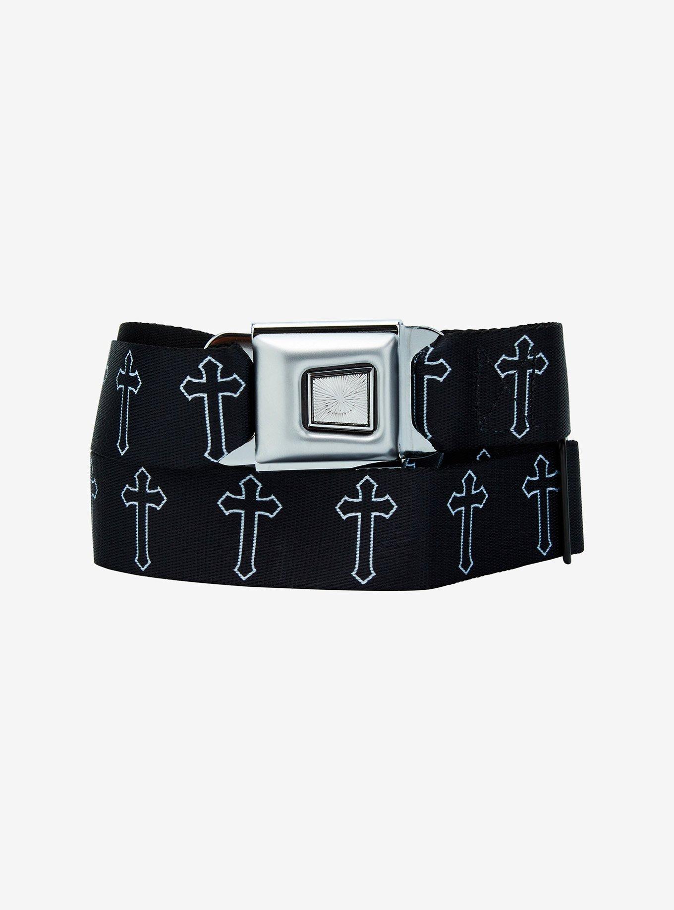 Black & White Cross Seatbelt Belt, , hi-res