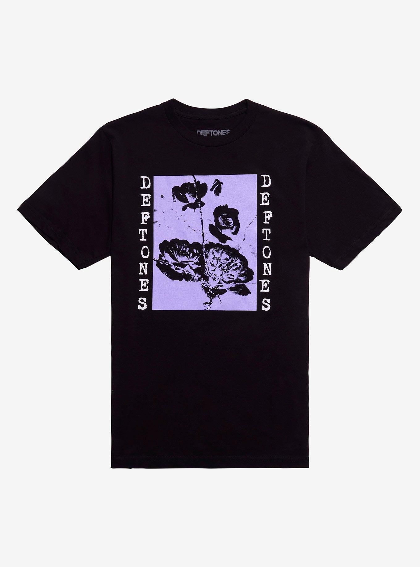 Deftones Black & Lavender Flowers Relaxed Fit Girls T-Shirt, , hi-res