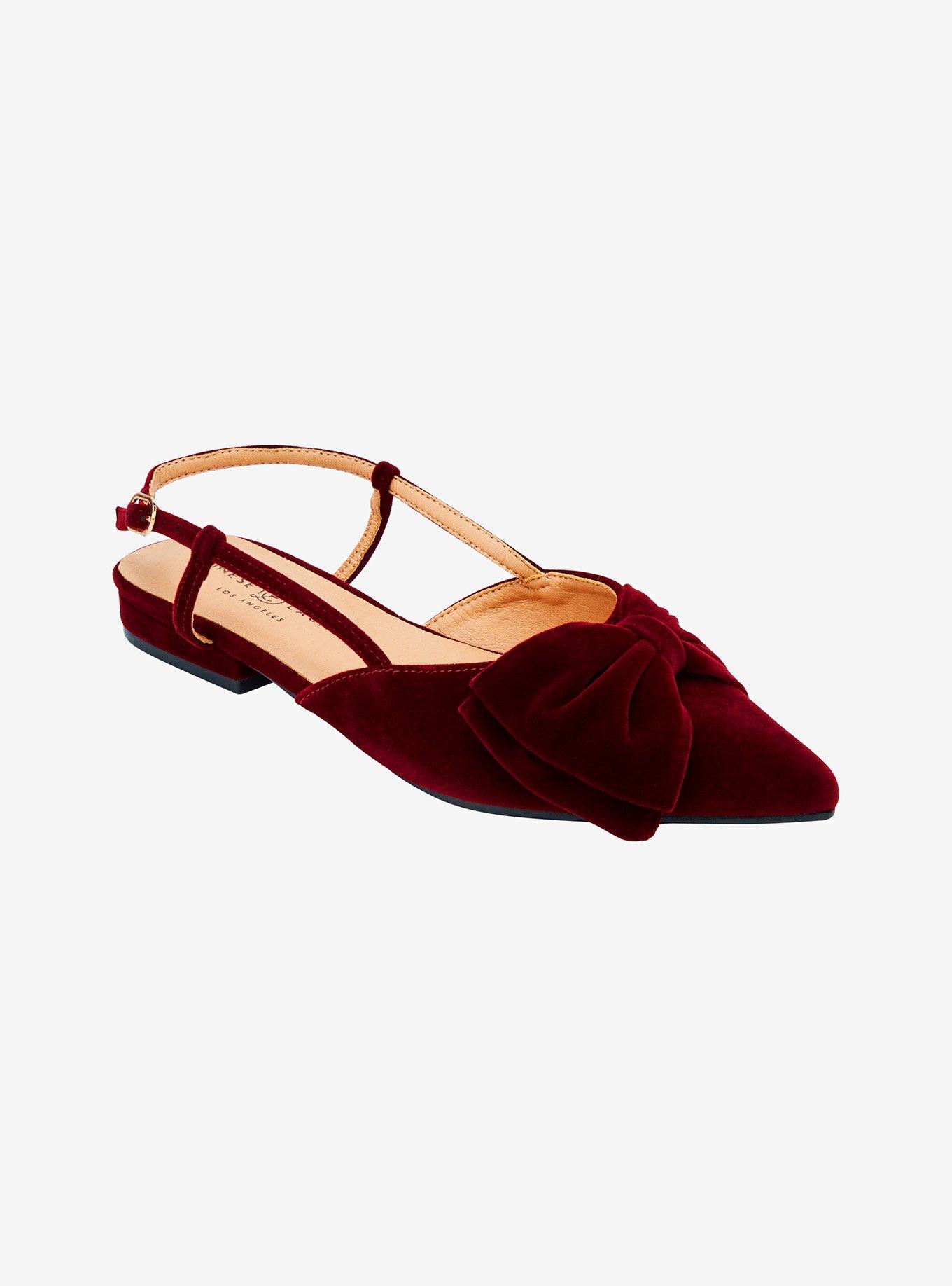 Chinese Laundry Burgundy Velvet Bow Flats, , hi-res