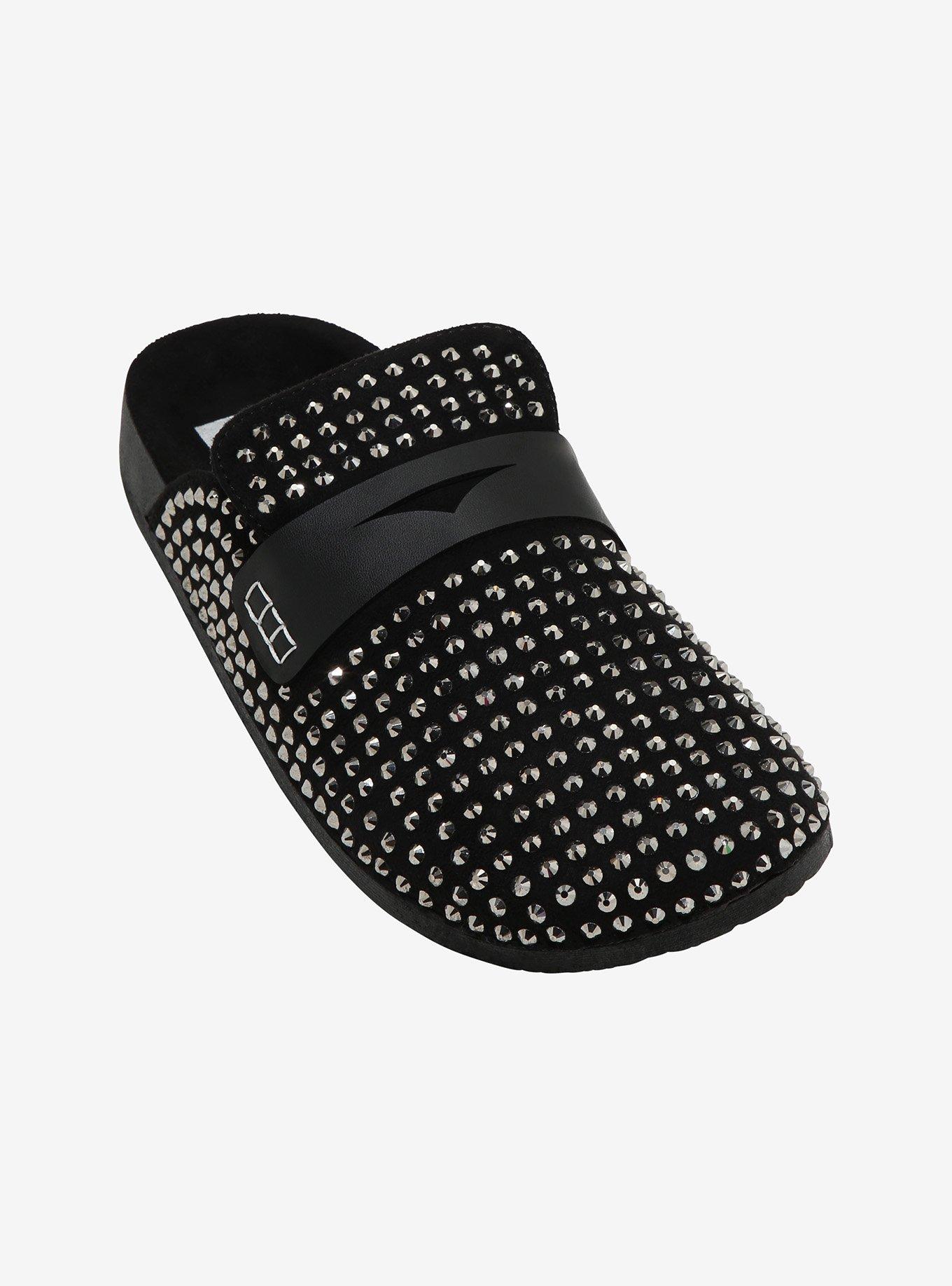 Dirty Laundry Black Rhinestone Breach Clogs | Hot Topic