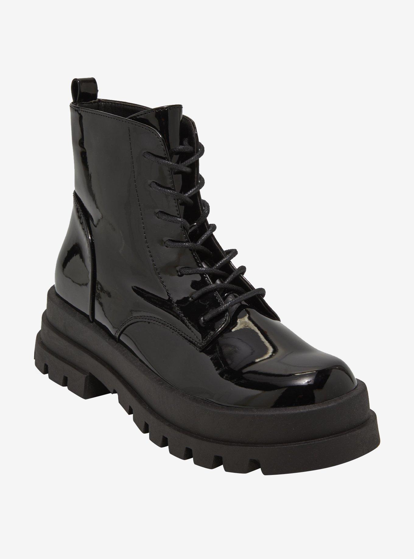 Dirty Laundry Shiny Black Vedder Combat Boots, , hi-res