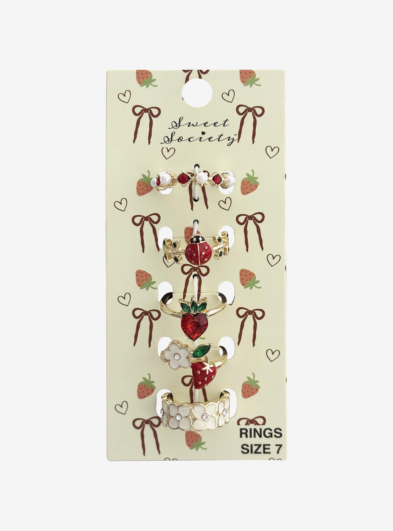 Sweet Society Floral Strawberry Ring Set, , hi-res