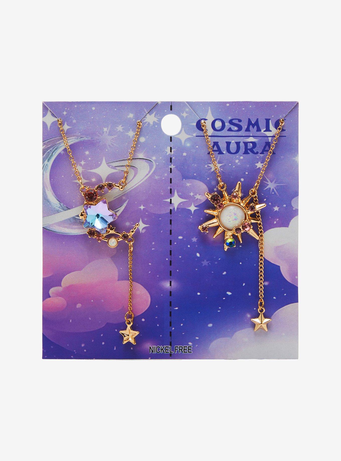 Cosmic Aura Opal Gem Moon Sun Best Friend Necklace Set, , hi-res