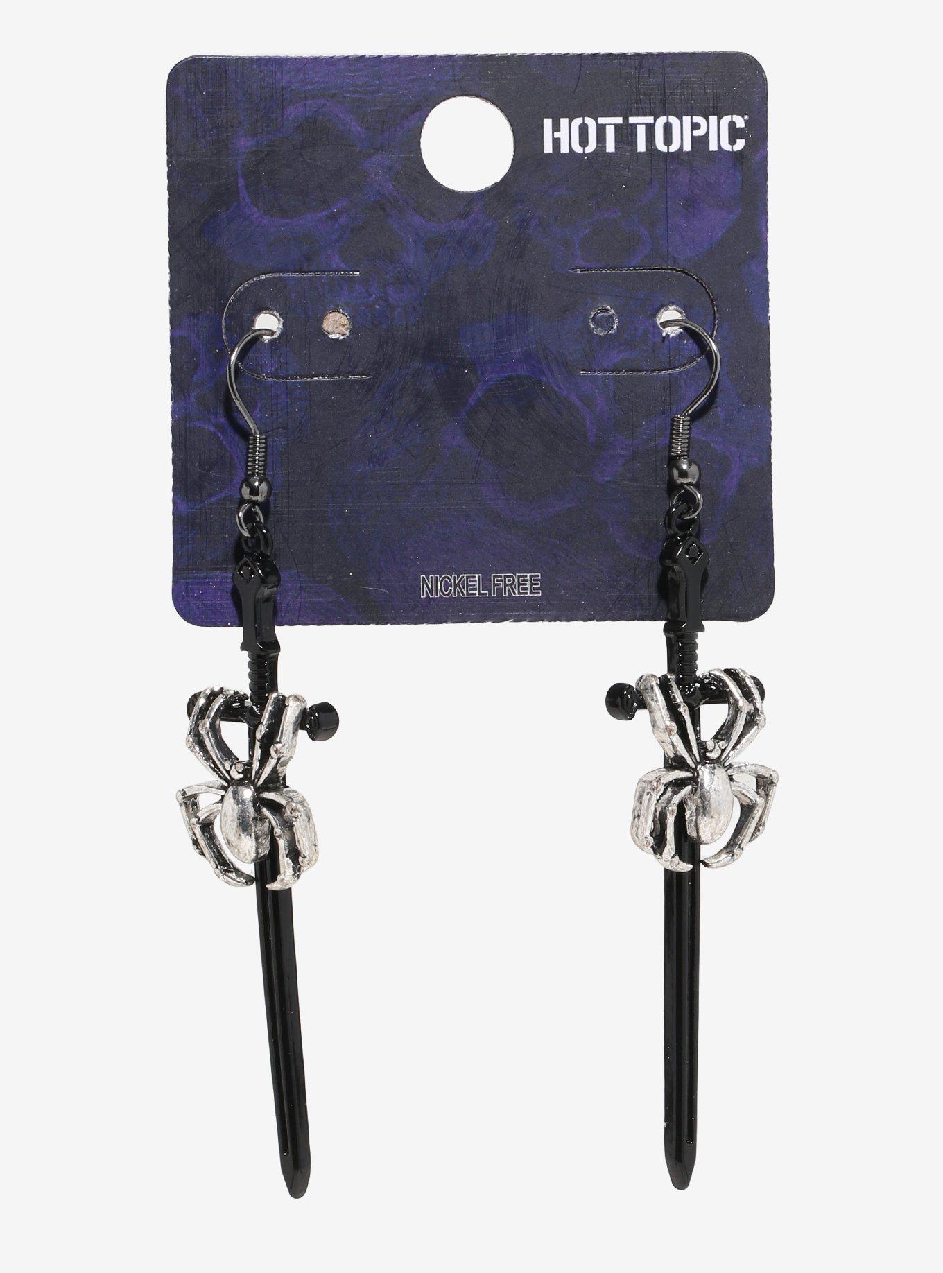 Black Sword Spider Drop Earrings, , hi-res