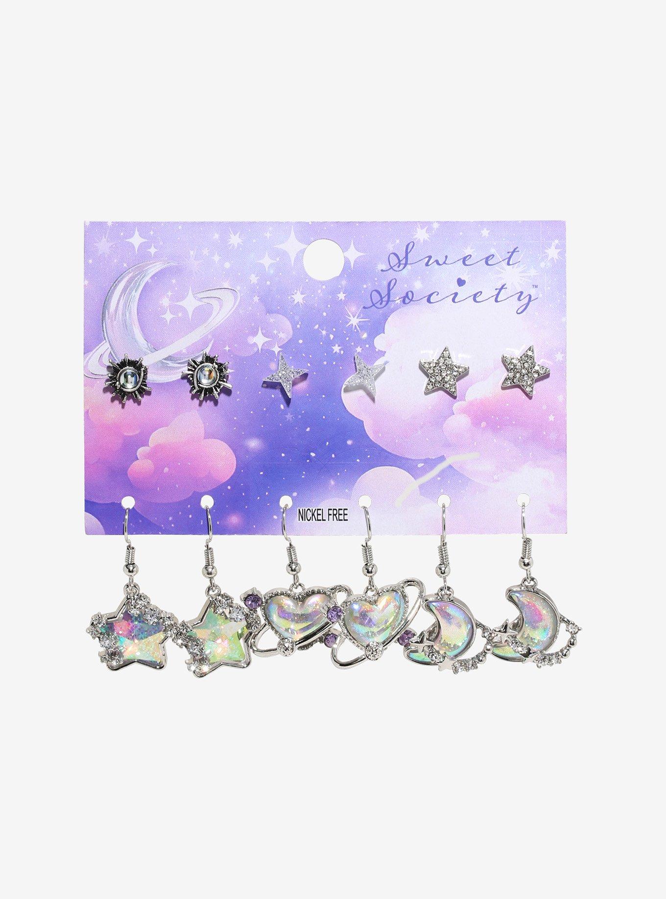 Sweet Society Glitter Celestial Heart Earring Set, , hi-res