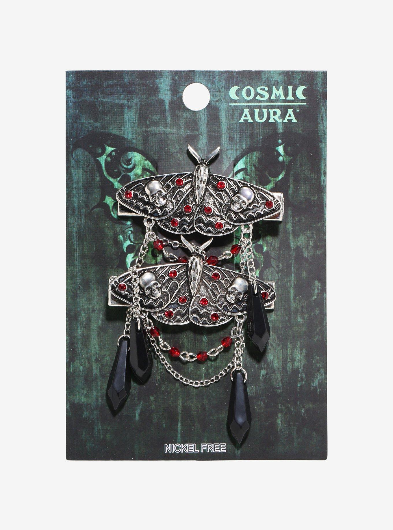 Cosmic Aura Gem Moth Hair Clip Set, , hi-res