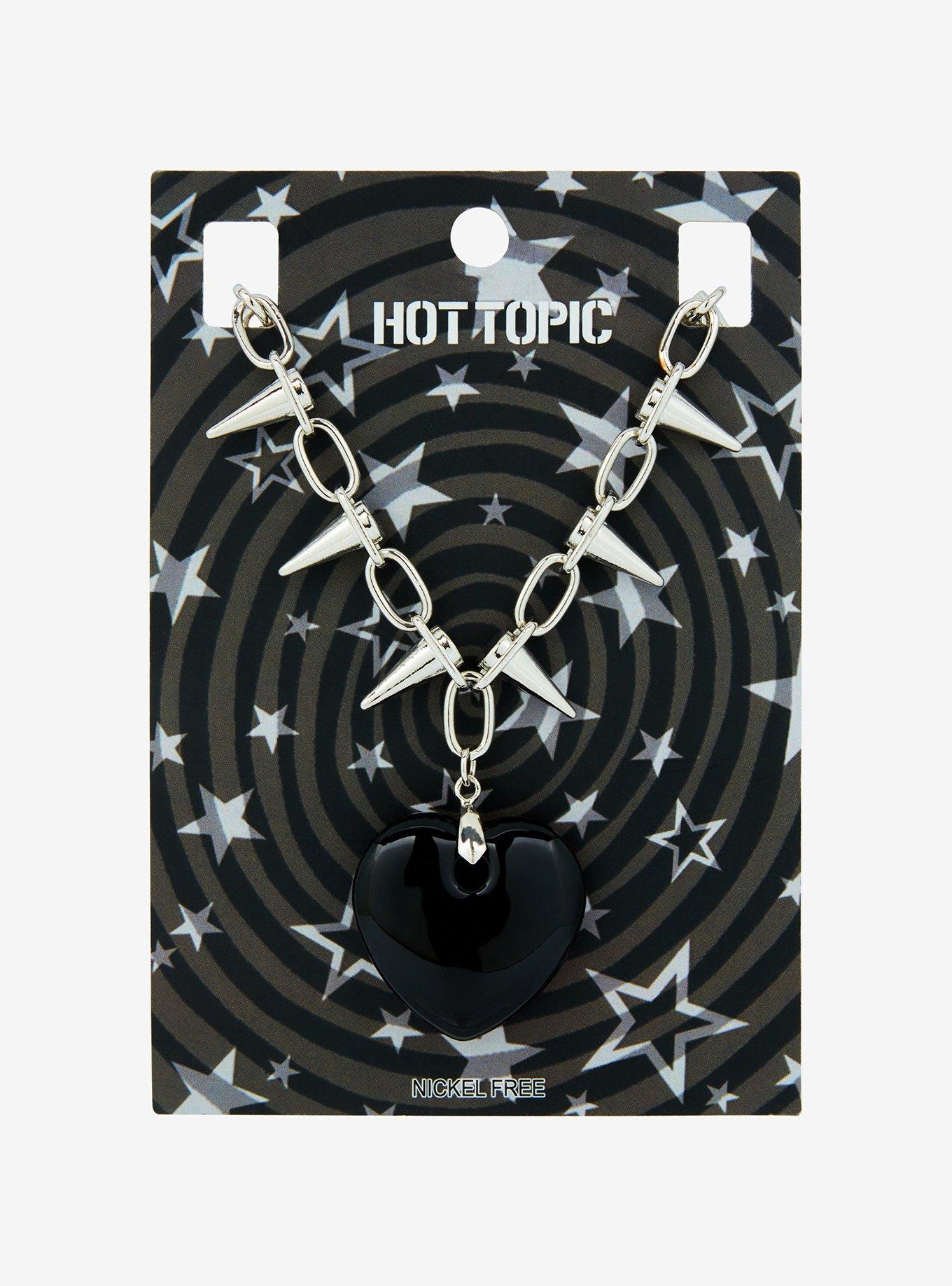 Black Heart Spike Chain Necklace, , hi-res