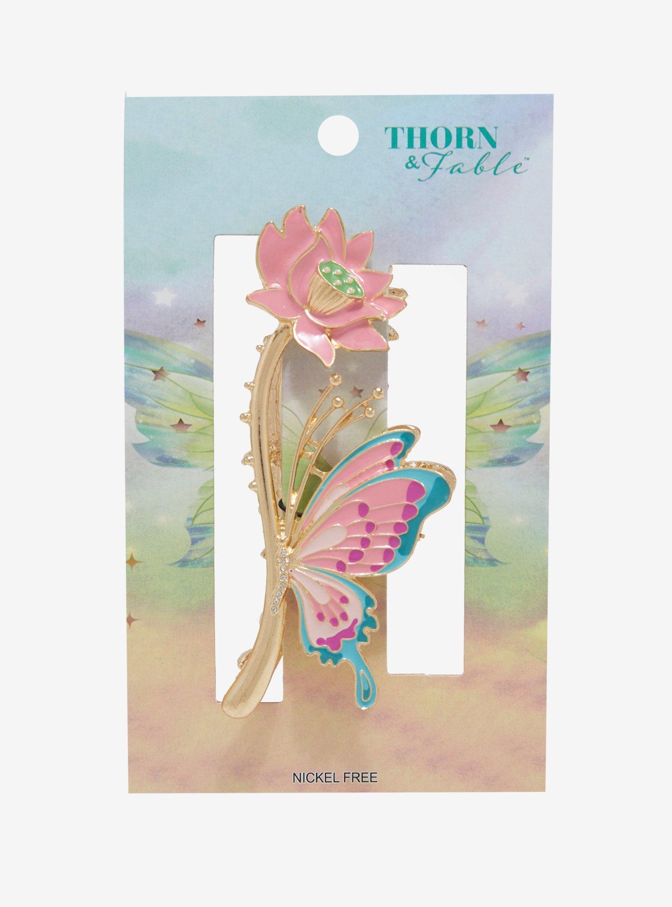 Thorn & Fable Butterfly Flower Claw Hair Clip, , hi-res
