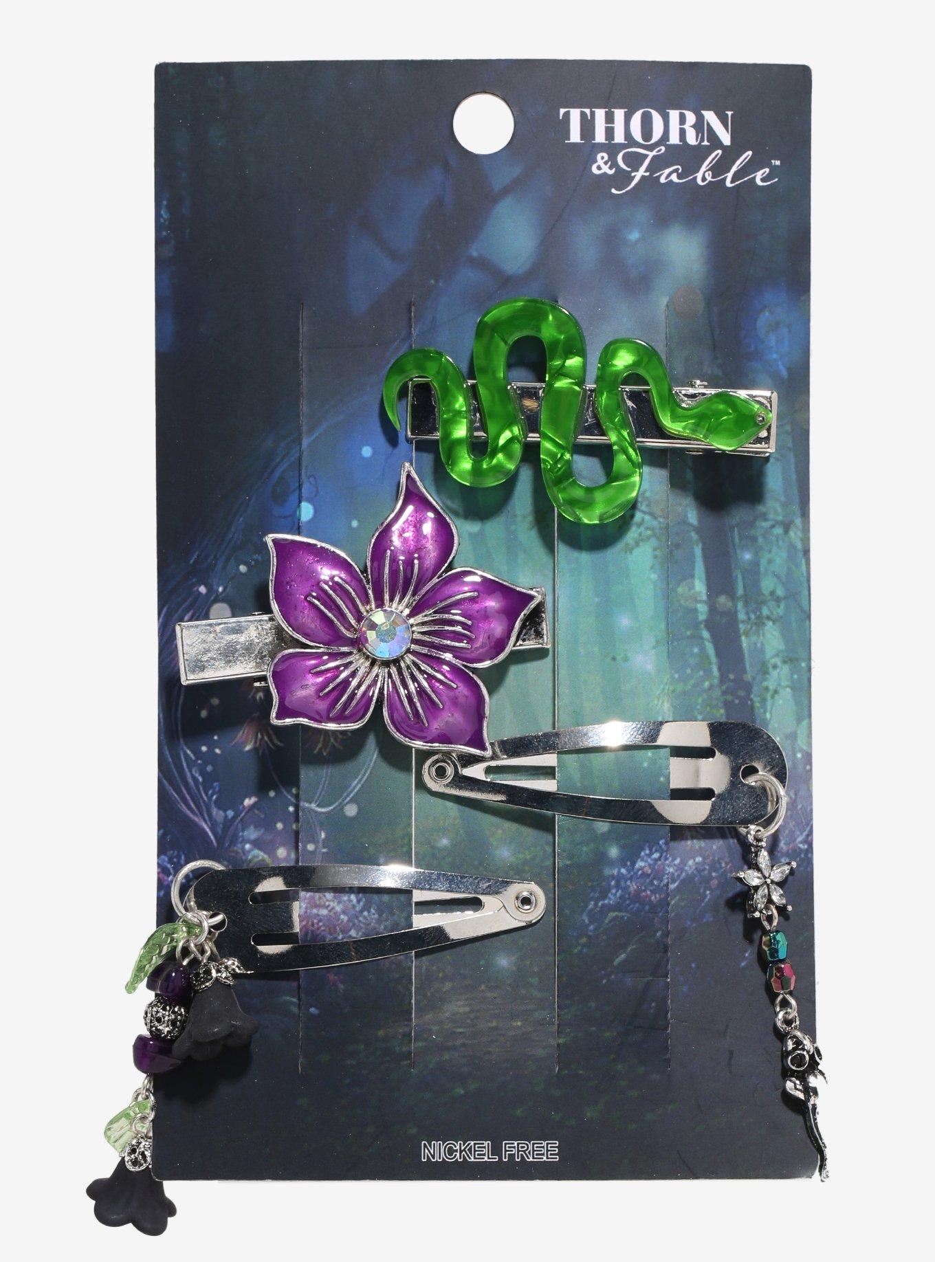 Thorn & Fable Snake Flower Charm Hair Clip Set, , hi-res