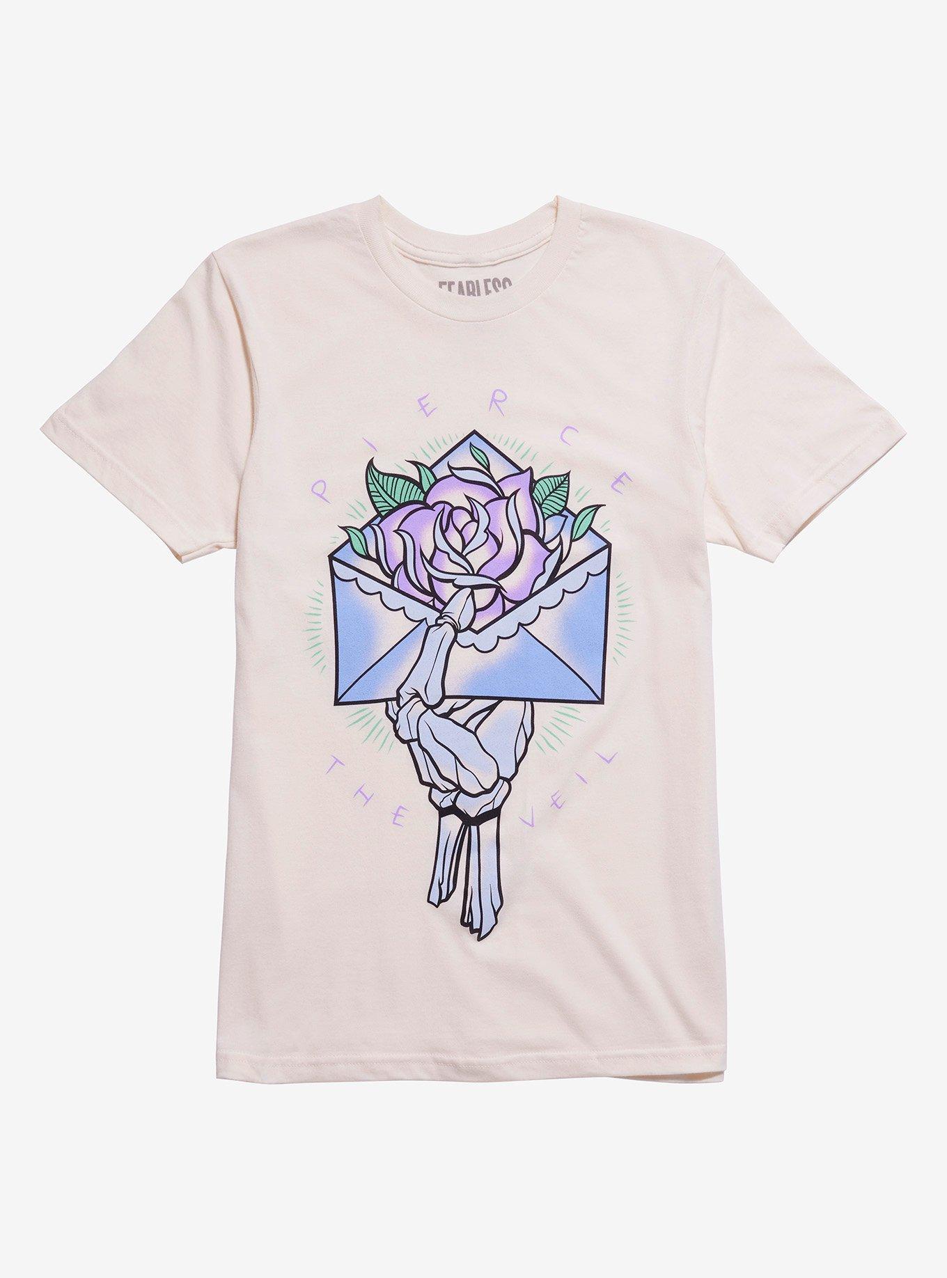 Pierce The Veil Skeleton Hand Envelope Boyfriend Fit Girls T-Shirt, NATURAL, hi-res