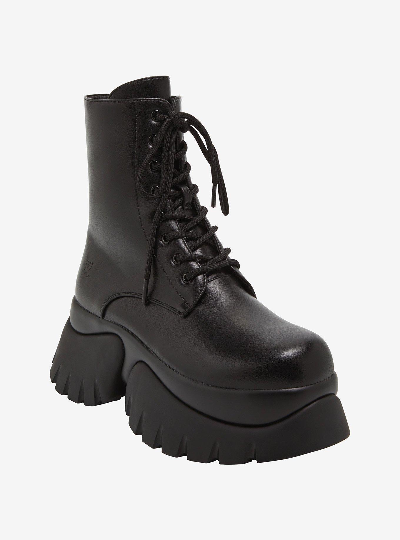 Koi Black Vilun Platform Combat Boots, , hi-res