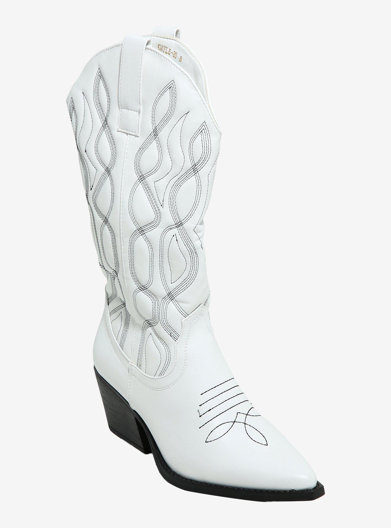 Yoki White Gayle Cowboy Boots, , hi-res