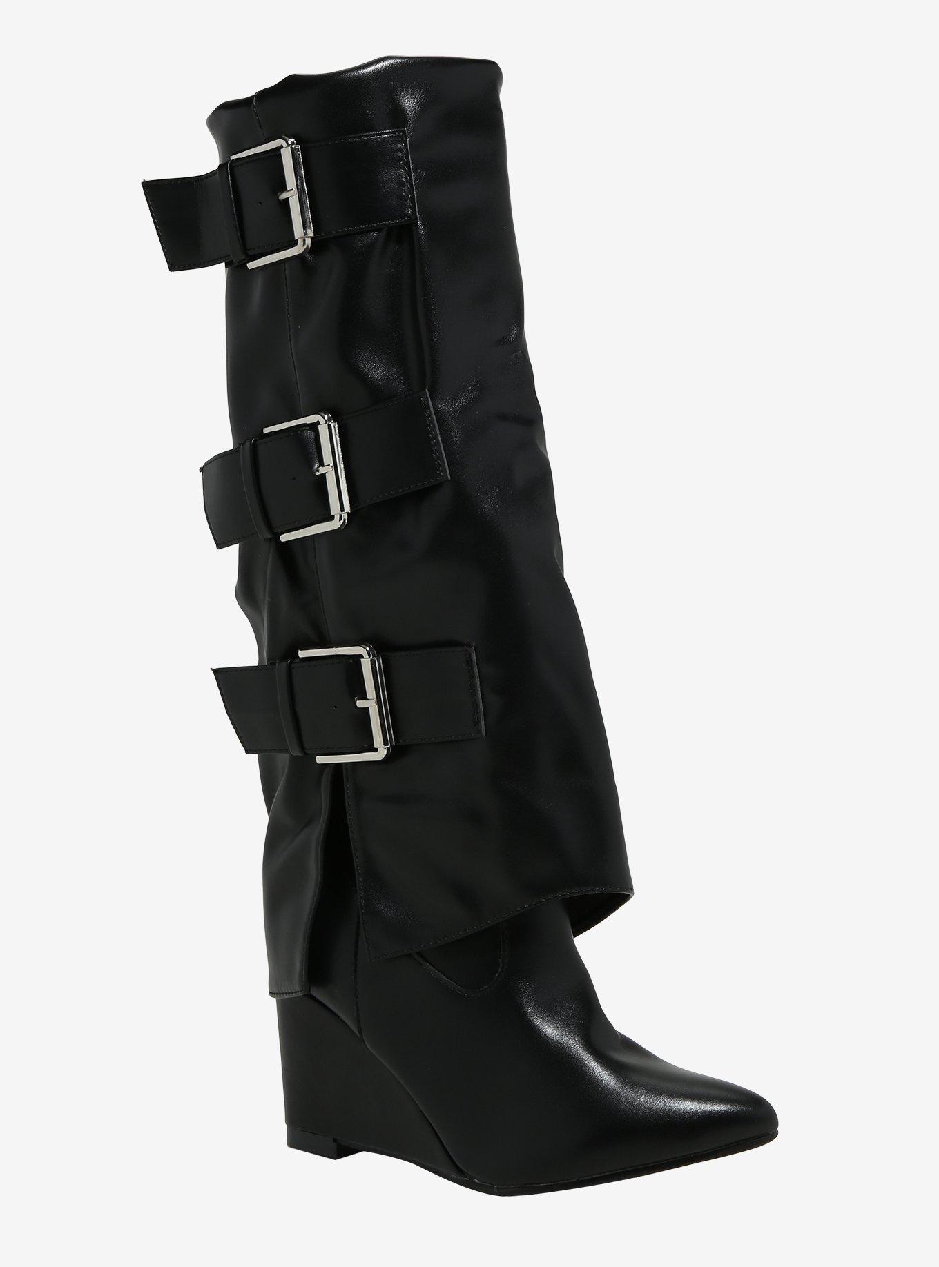 Yoki Black Buckle Erlinda Boots, , hi-res