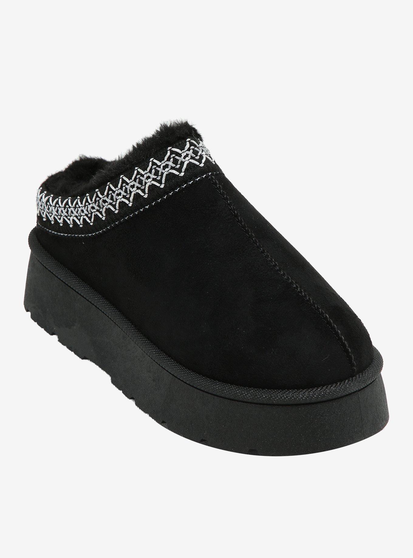 Yoki Black Fuzzy Platform Slipper, , hi-res
