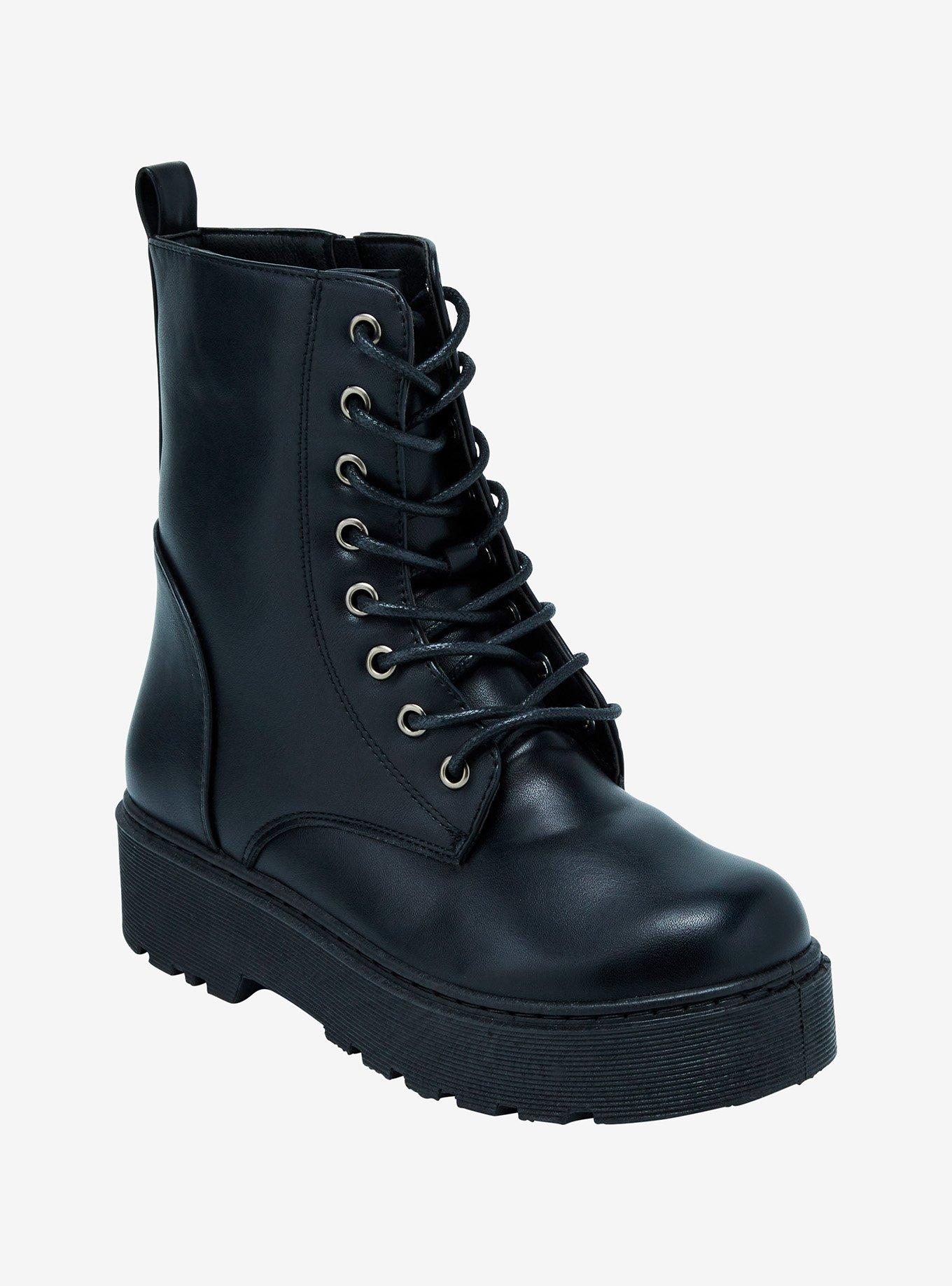 Yoki Black Combat Boots, , hi-res