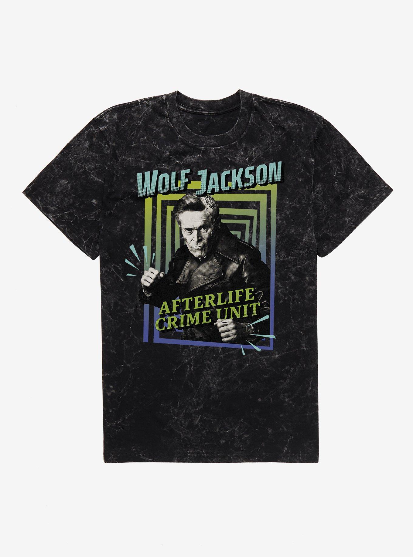 Beetlejuice Beetlejuice Wolf Jackson Afterlife Crime Unit Mineral Wash T-Shirt, BLACK MINERAL WASH, hi-res