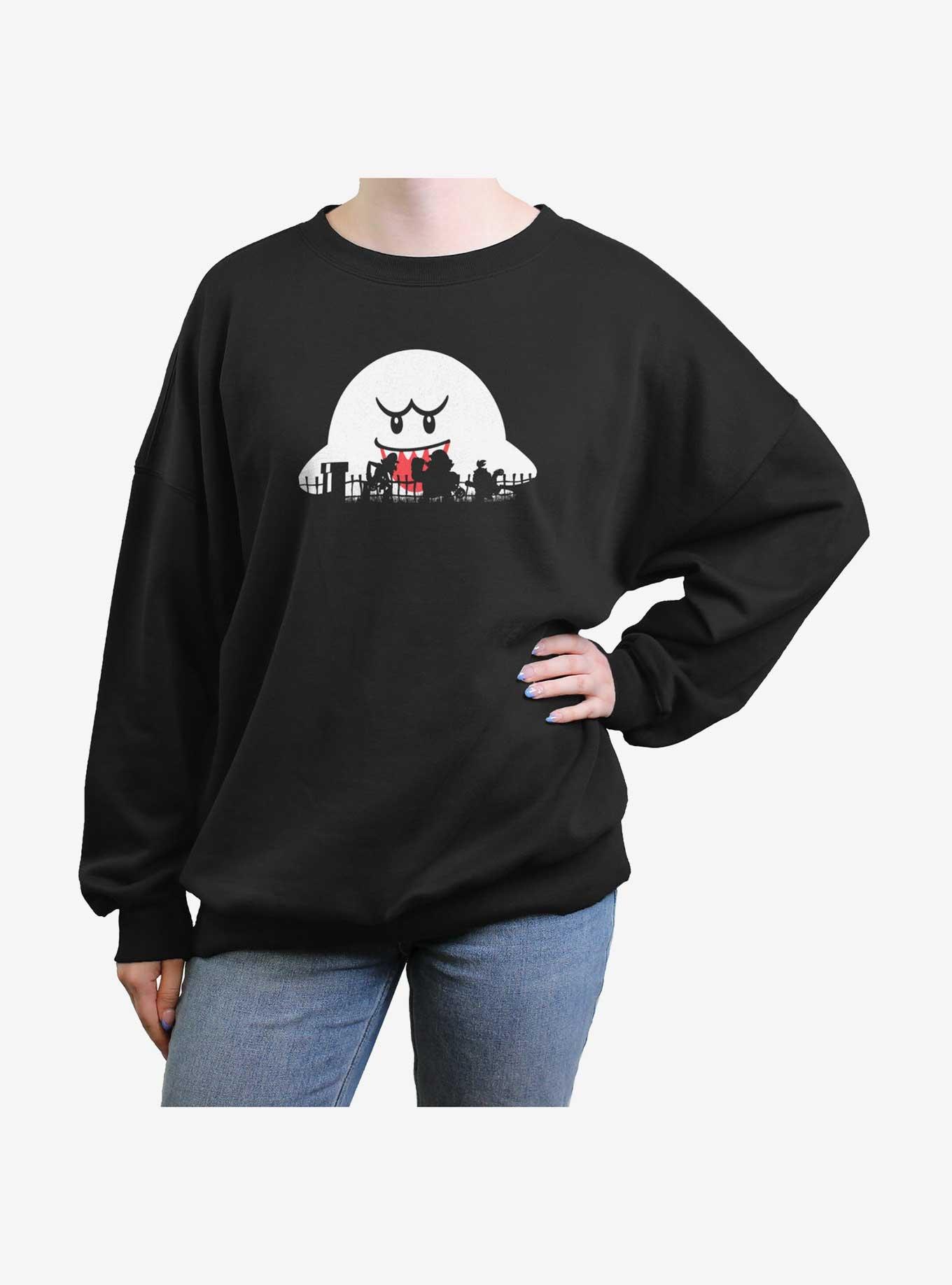 Nintendo Mario Halloween Silhoutte Womens Oversized Sweatshirt, CHARCOAL, hi-res