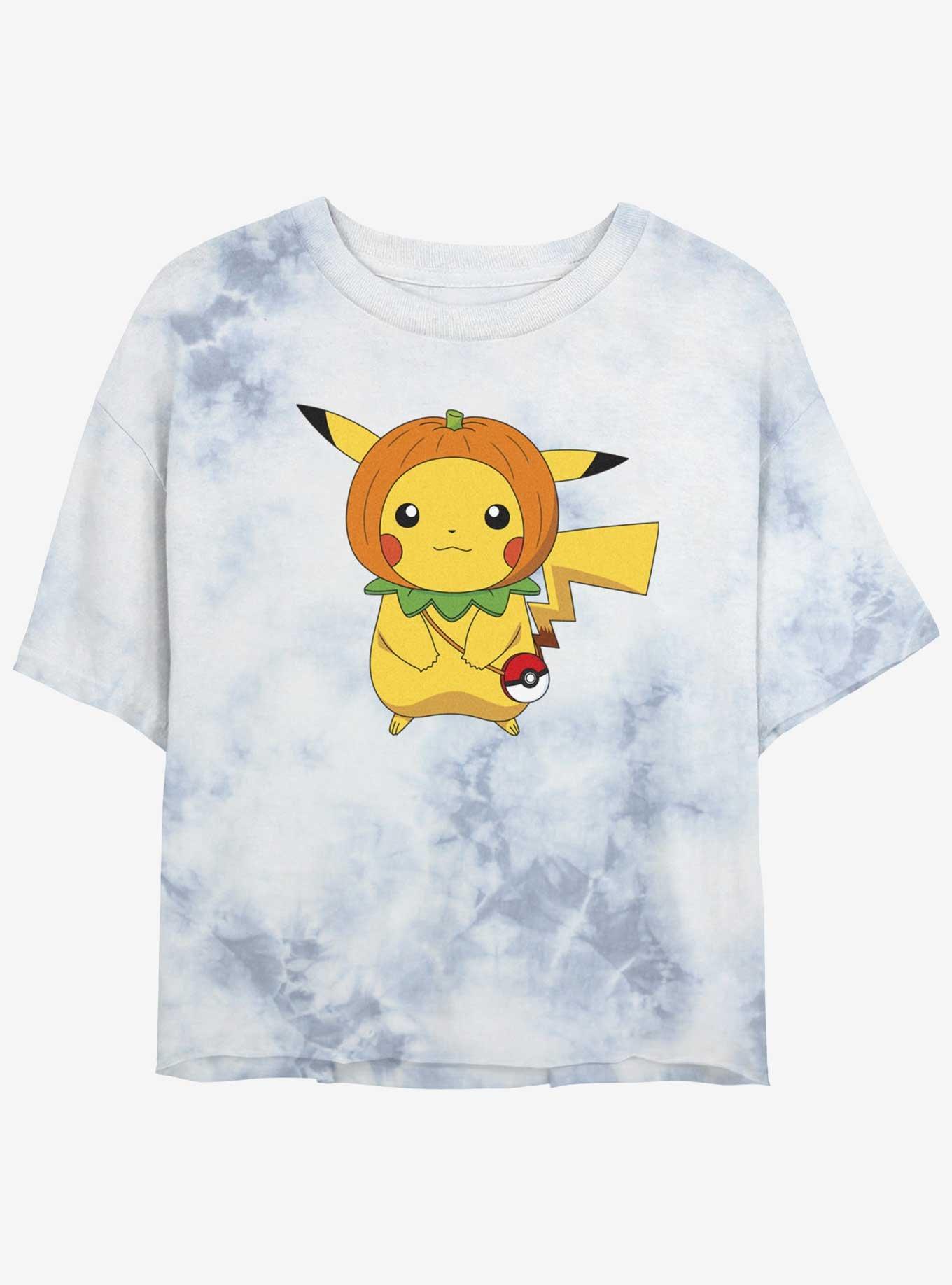 Pokemon Pumpkin Hat Womens Tie-Dye Crop T-Shirt, WHITEBLUE, hi-res