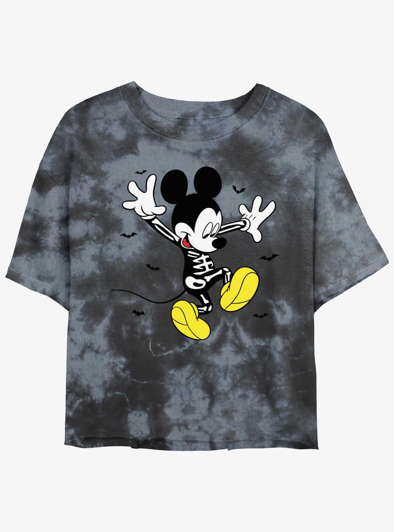 Disney Mickey Mouse Skeleton Jump Womens Tie-Dye Crop T-Shirt, BLKCHAR, hi-res