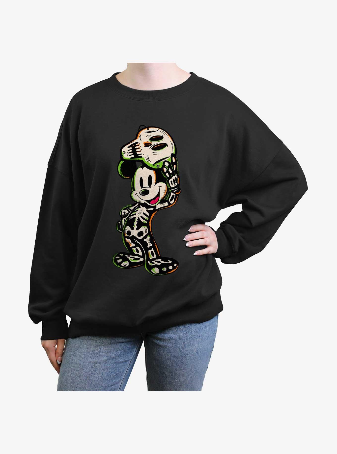 Disney100 Mickey Mouse Skeleton Womens Oversized Sweatshirt, BLACK, hi-res