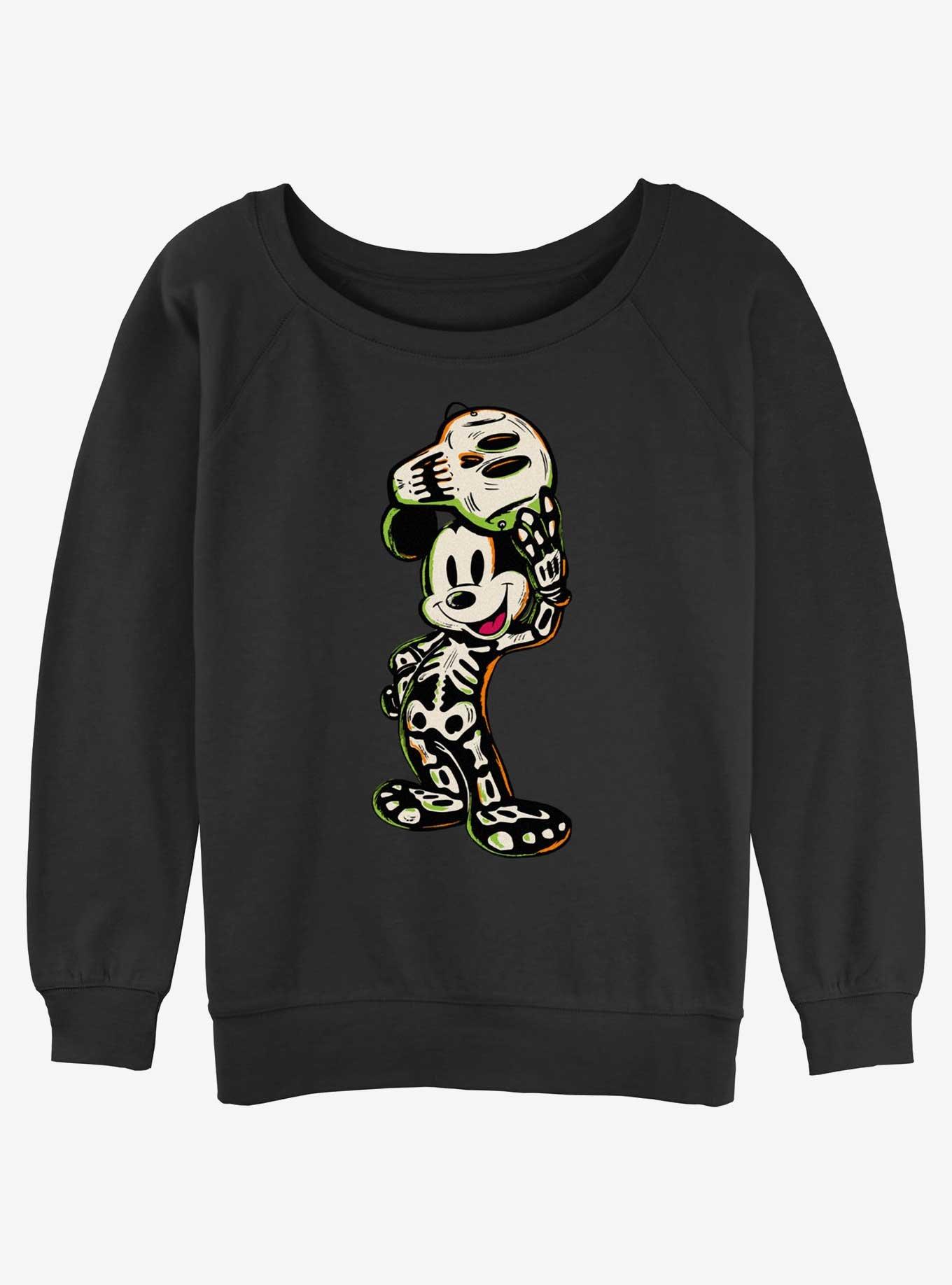 Disney100 Mickey Mouse Skeleton Womens Slouchy Sweatshirt, BLACK, hi-res