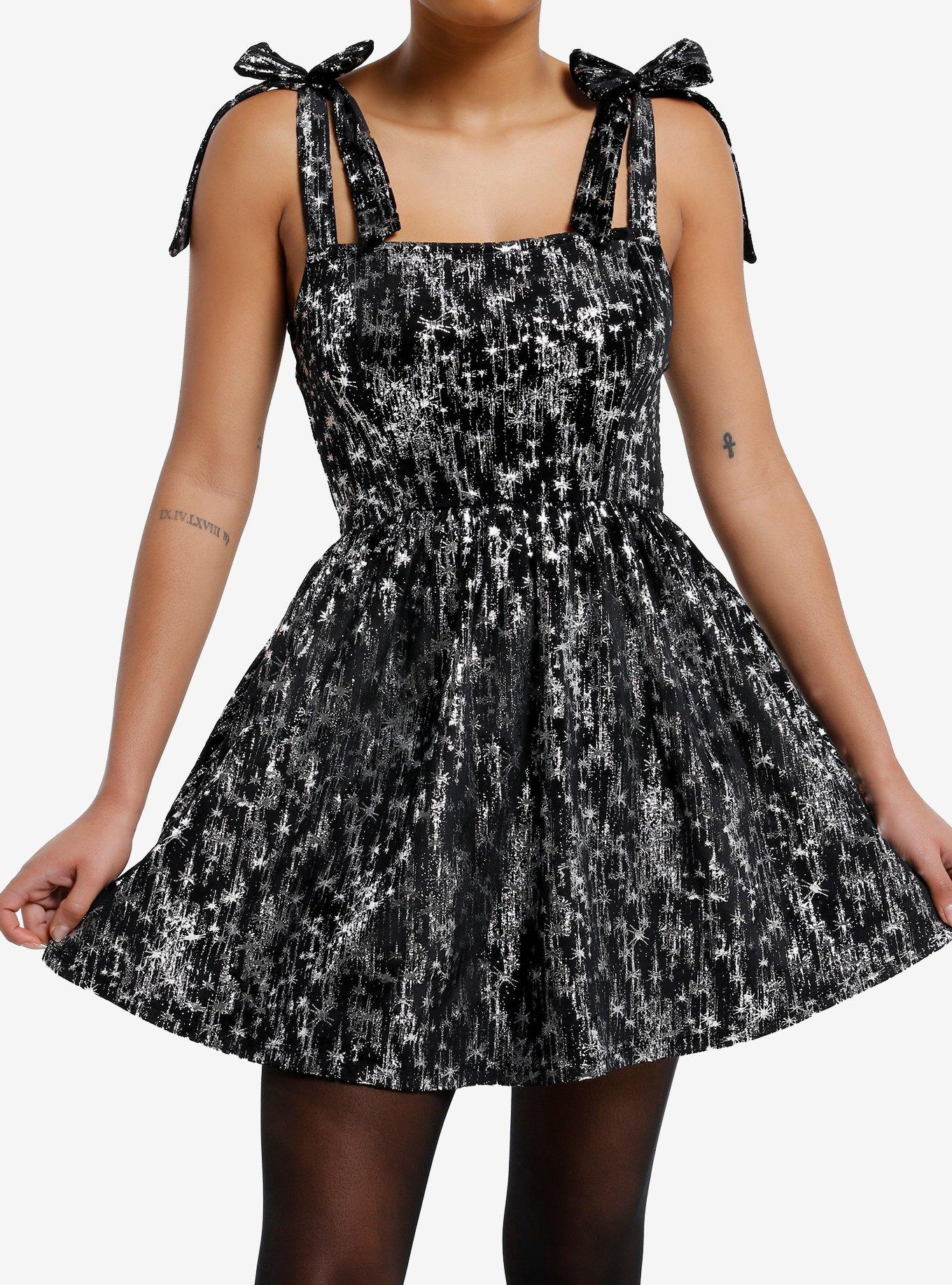 Cosmic Aura Silver Shooting Stars Velvet Dress, , hi-res