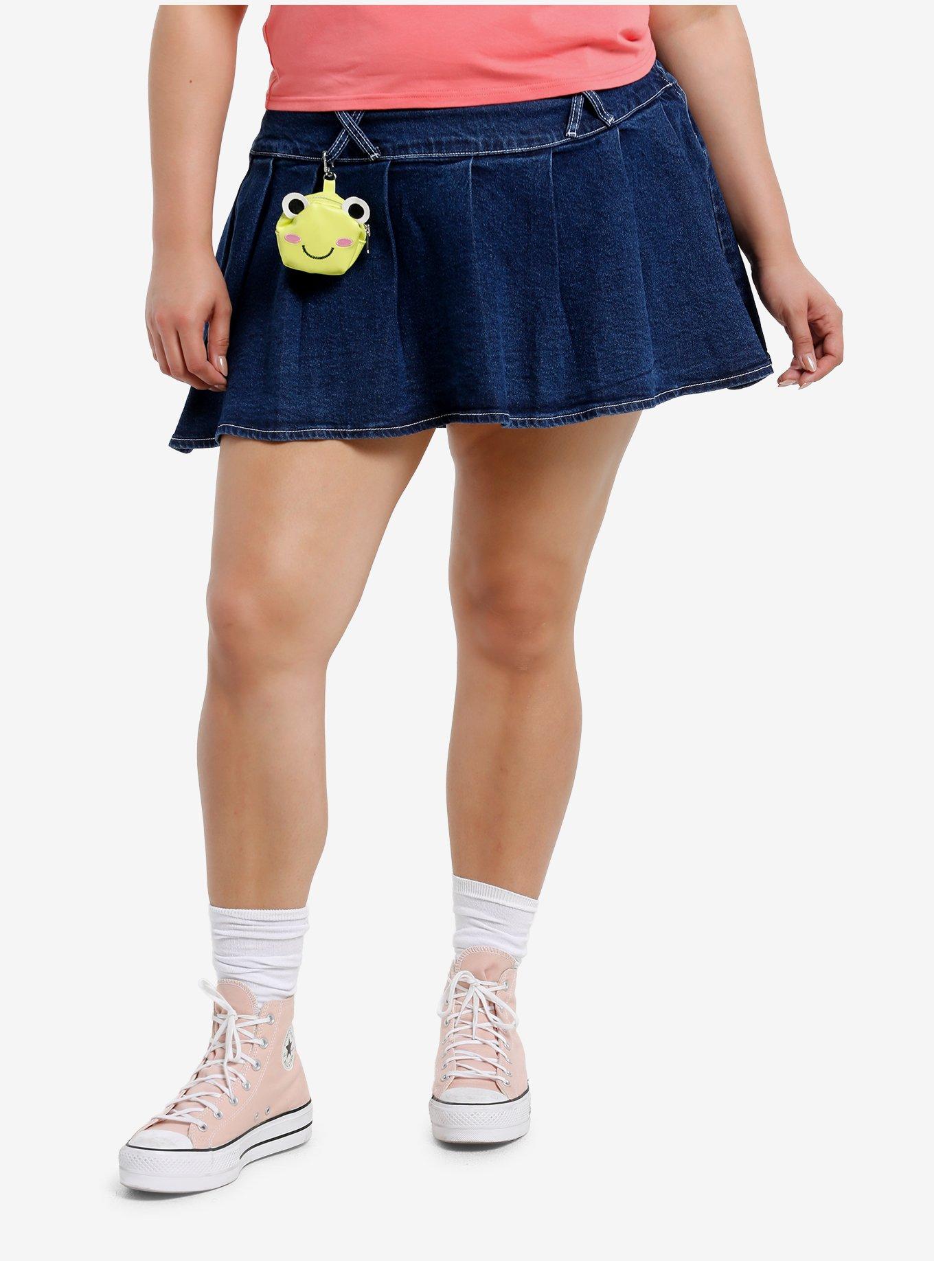SWEETSOCIETY Thorn & Fable Indigo Pleated Mini Skirt Plus Size With Frog Coin Pouch