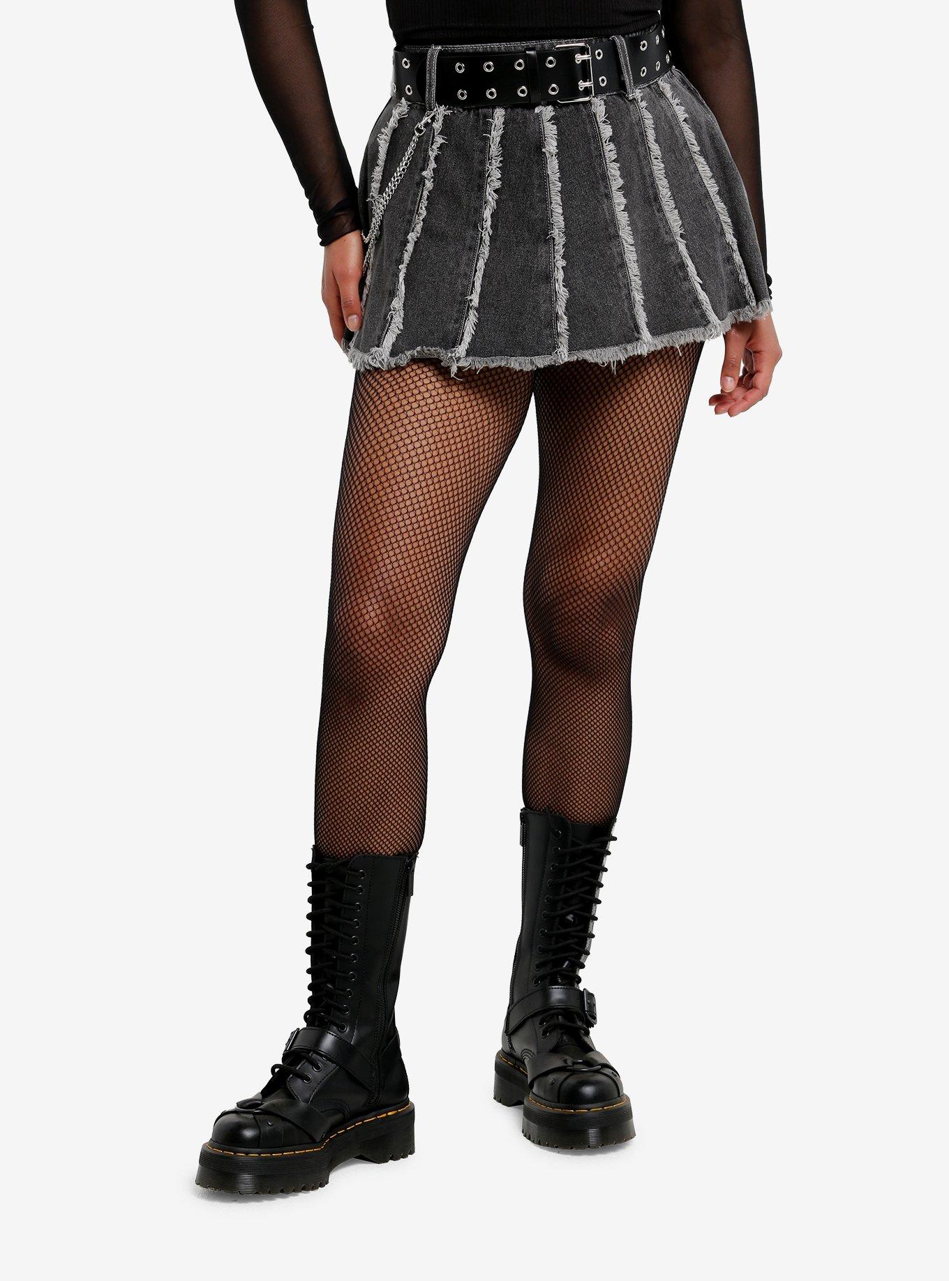 Dark Grey Frayed Denim Mini Skirt, , hi-res