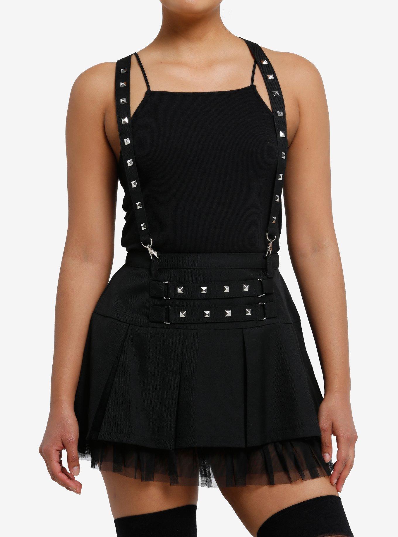Social Collision Black Pyramid Stud Suspender Skirt, , hi-res