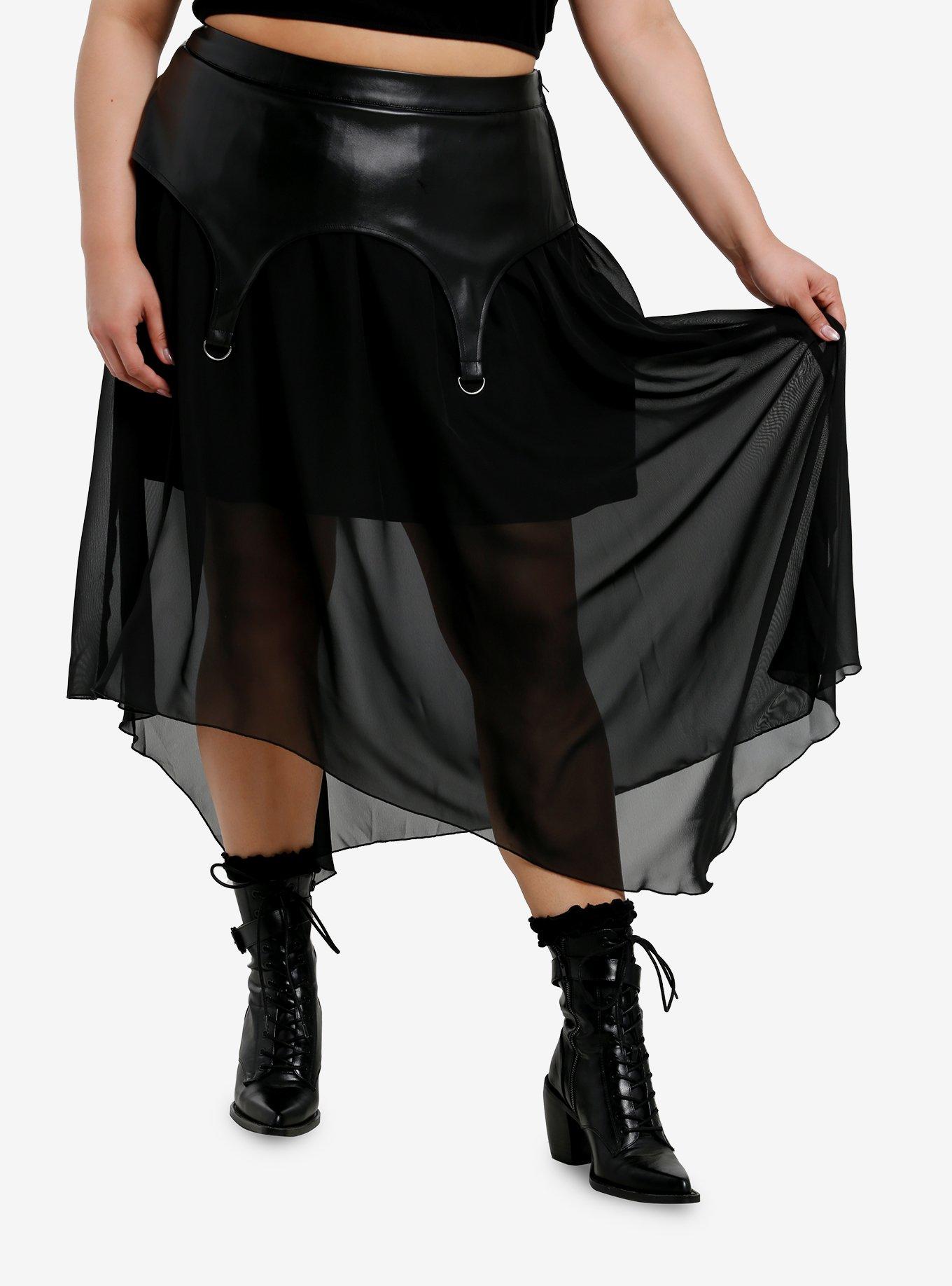 Cosmic Aura Faux Leather & Chiffon Maxi Skirt Plus Size 