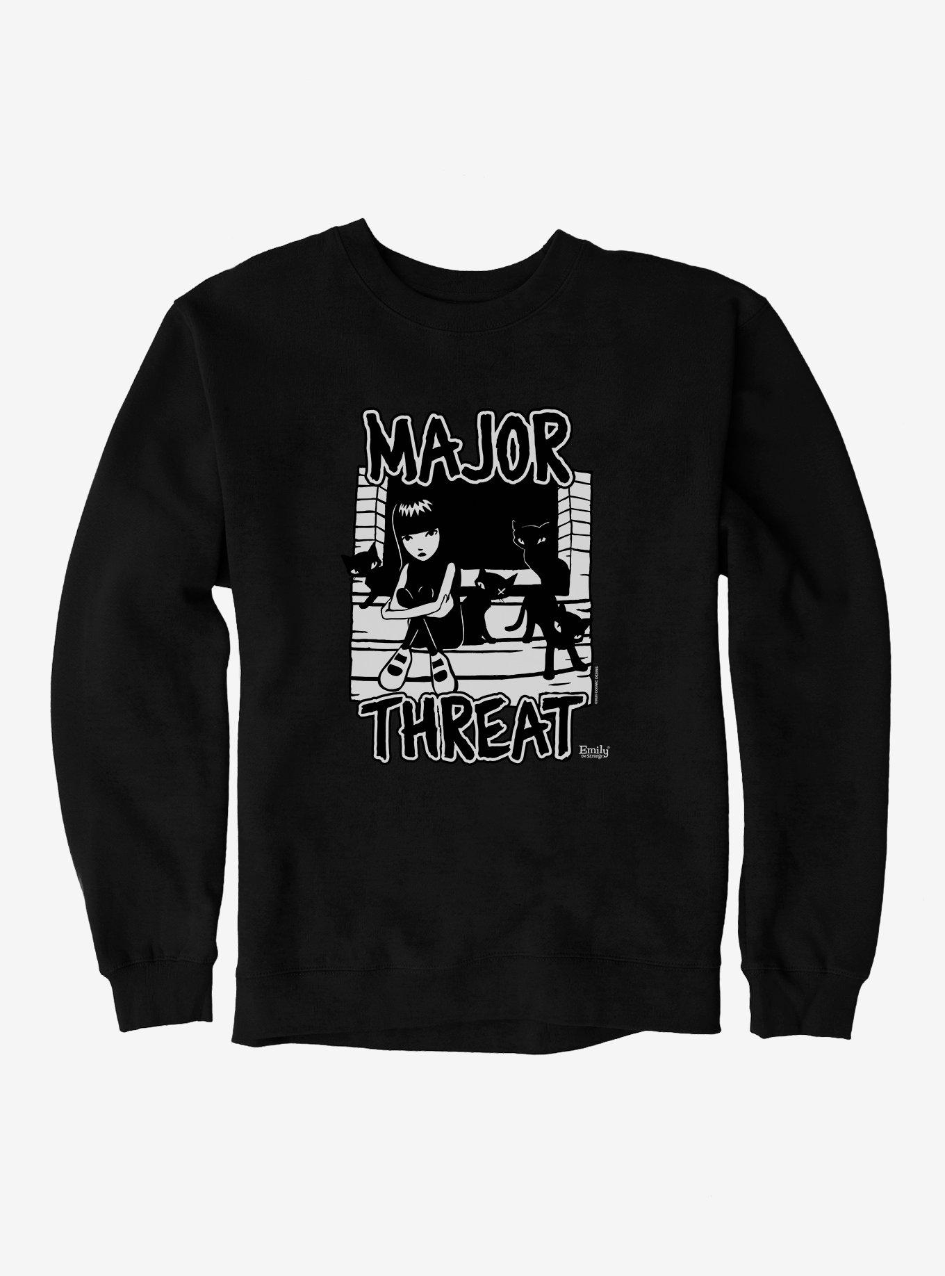 Emily The Strange Major Threat Sweatshirt, BLACK, hi-res