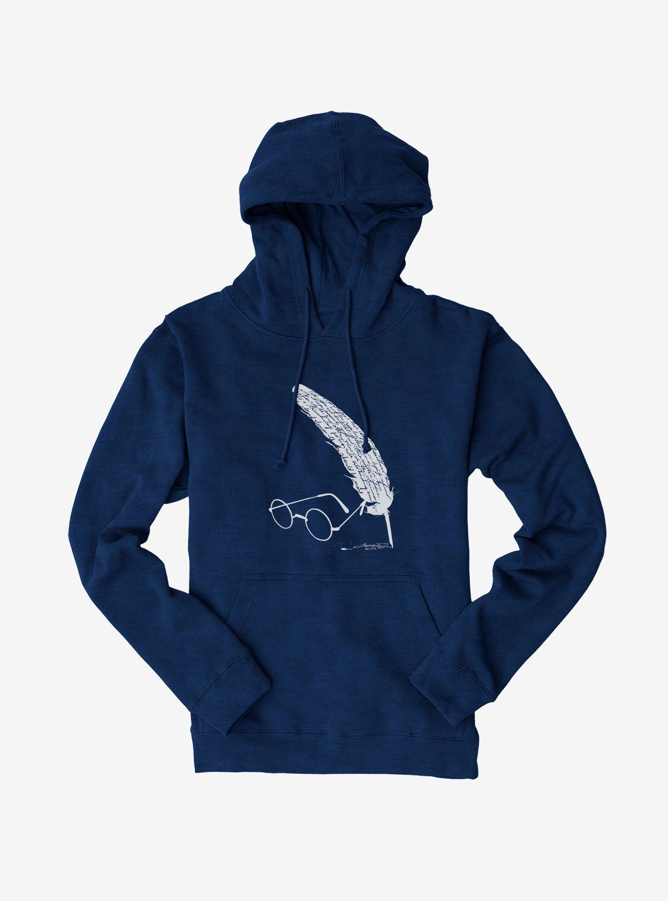 Harry Potter Glasses And Quill Script Hoodie, NAVY, hi-res