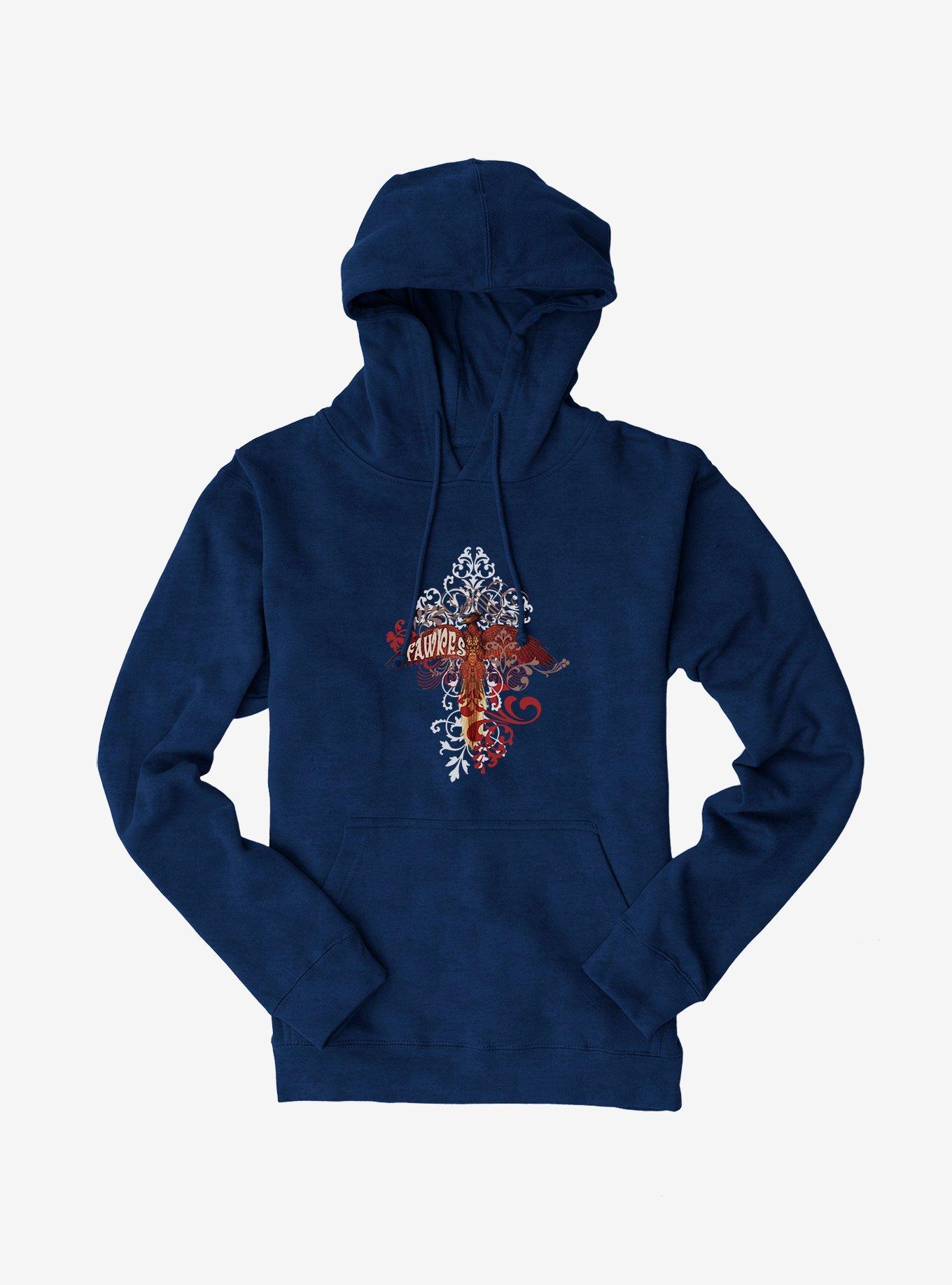 Harry Potter Fawkes Script Hoodie, NAVY, hi-res