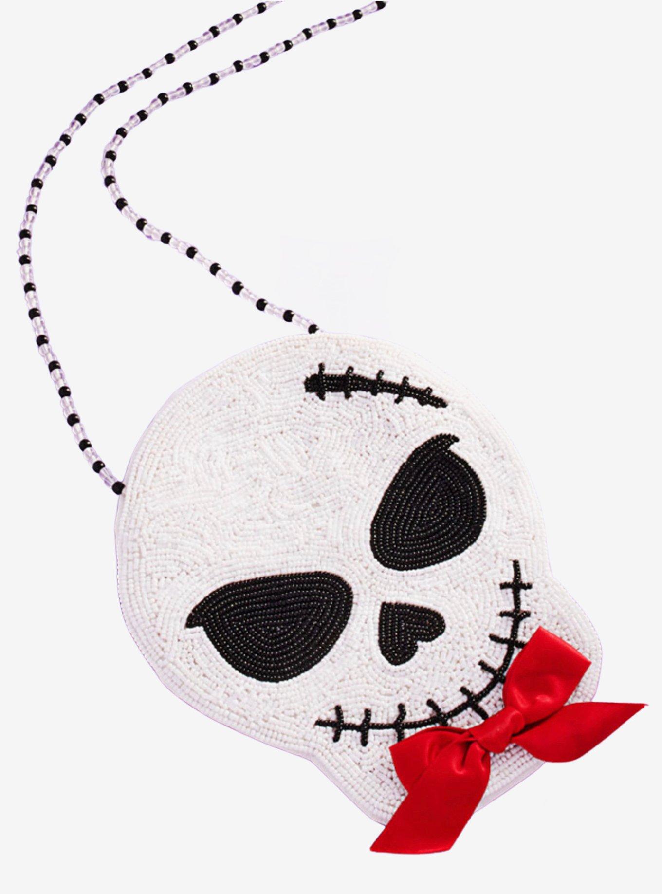 Skull With Bow Beaded Mini Crossbody Bag