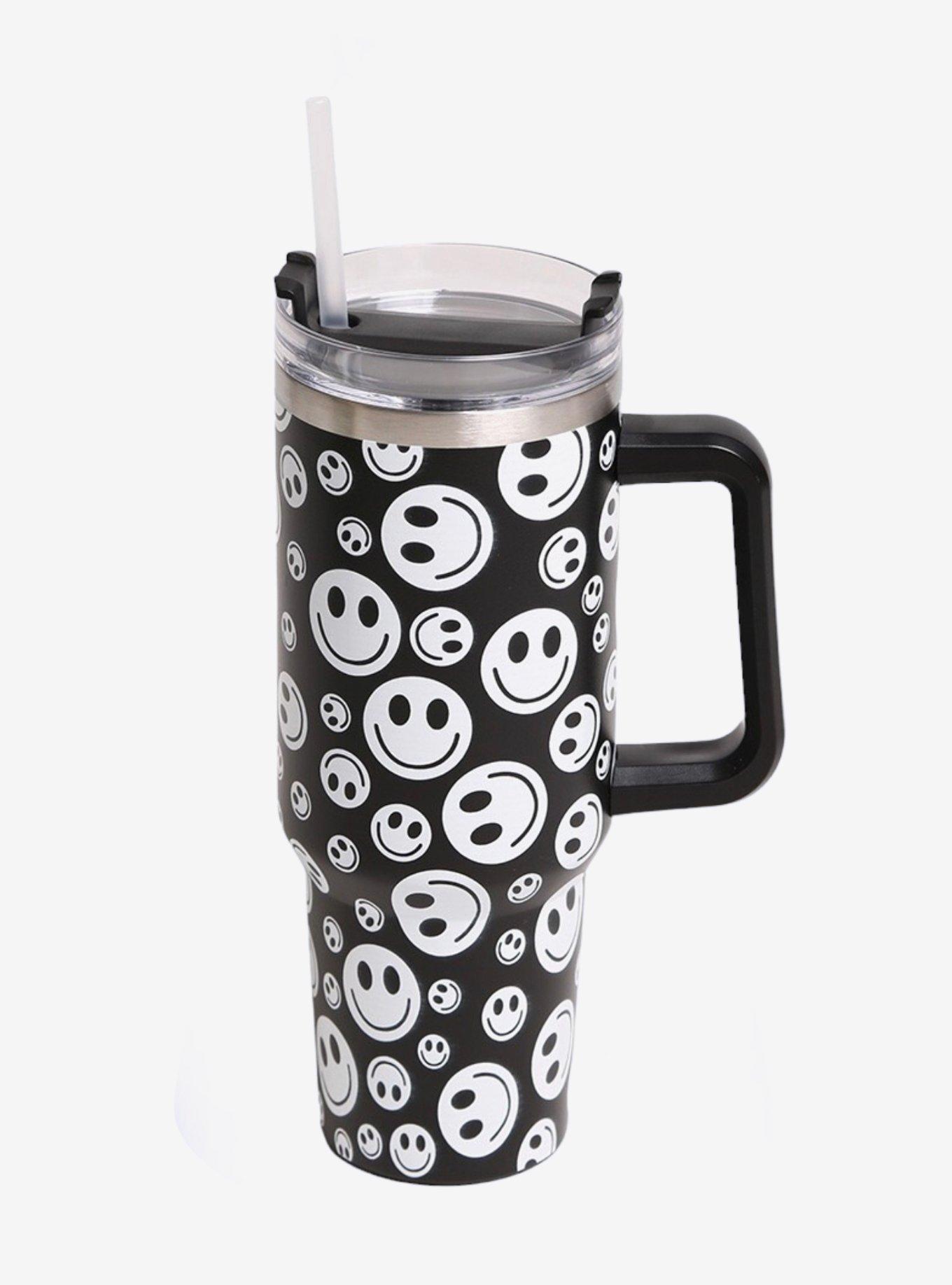 Black & White Happy Face Printed 40oz Tumbler, , hi-res