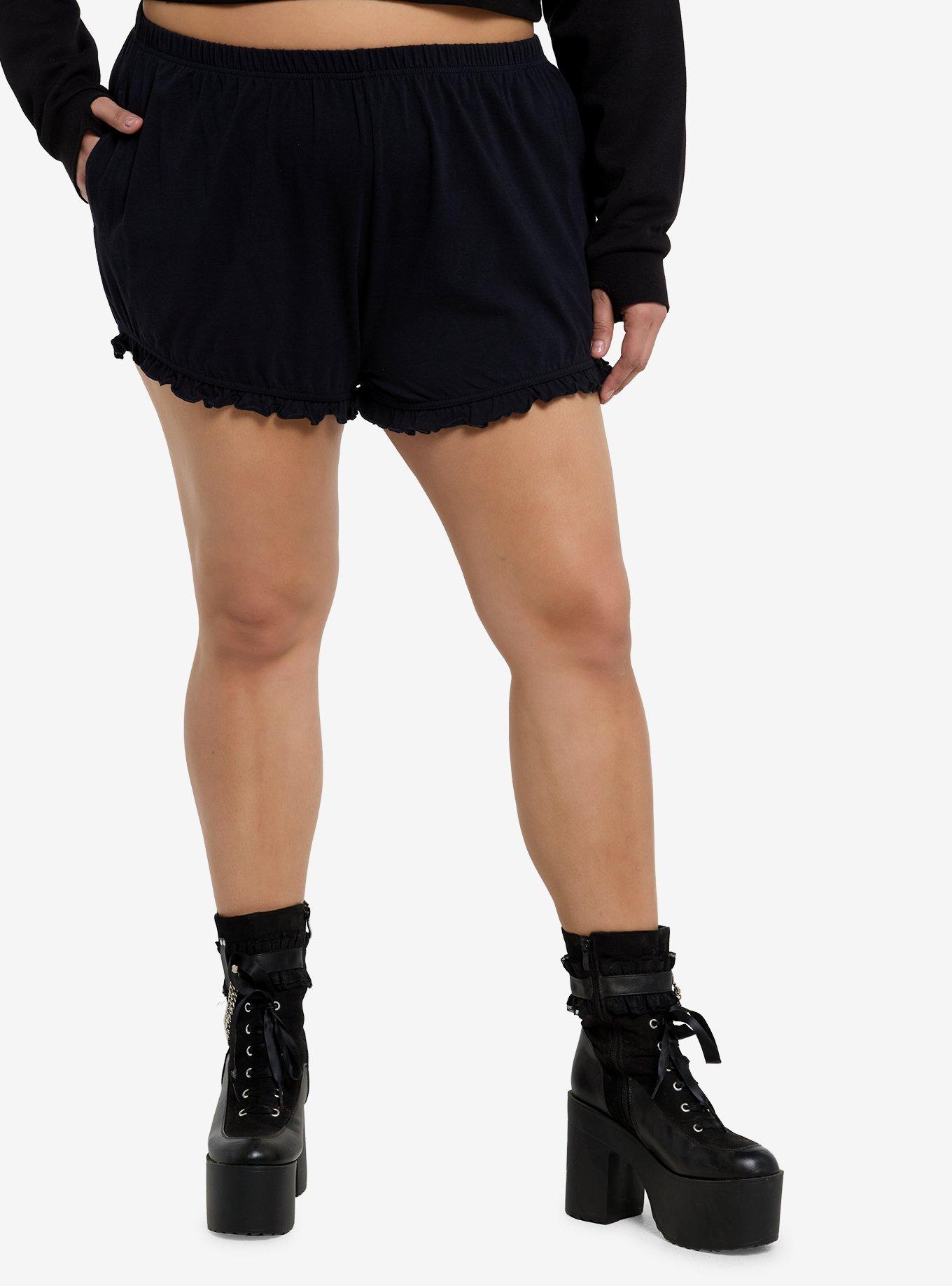 Black Bunny Tail Girls Bloomer Lounge Shorts Plus Size, , hi-res