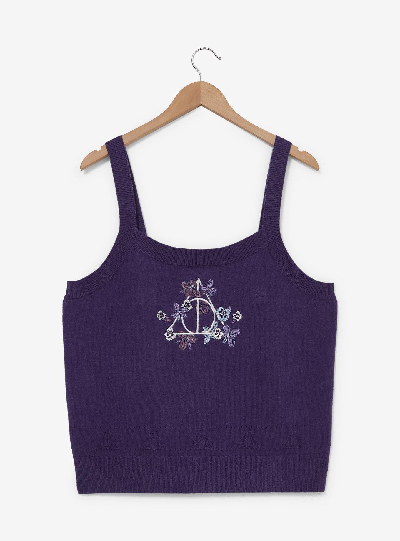 Harry Potter Deathly Hallows Floral Knit Tank Top Plus Size, , hi-res