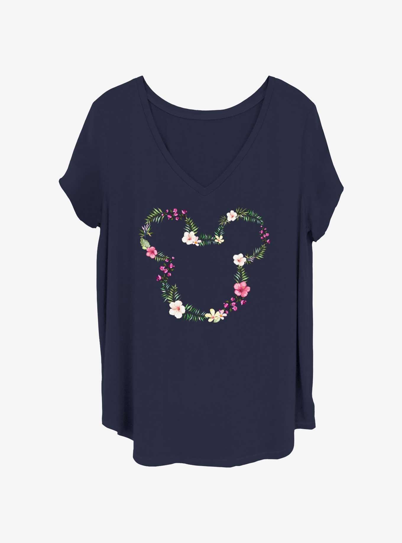 Disney Mickey Mouse Floral Mickey Head Girls T-Shirt Plus Size