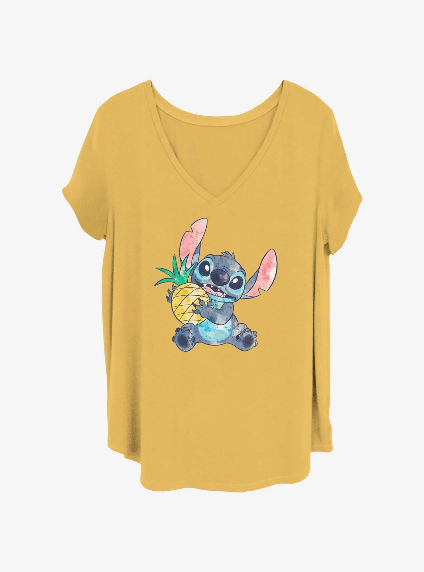 Disney Lilo & Stitch Watercolor Pineapple Stitch Girls T-Shirt Plus Size