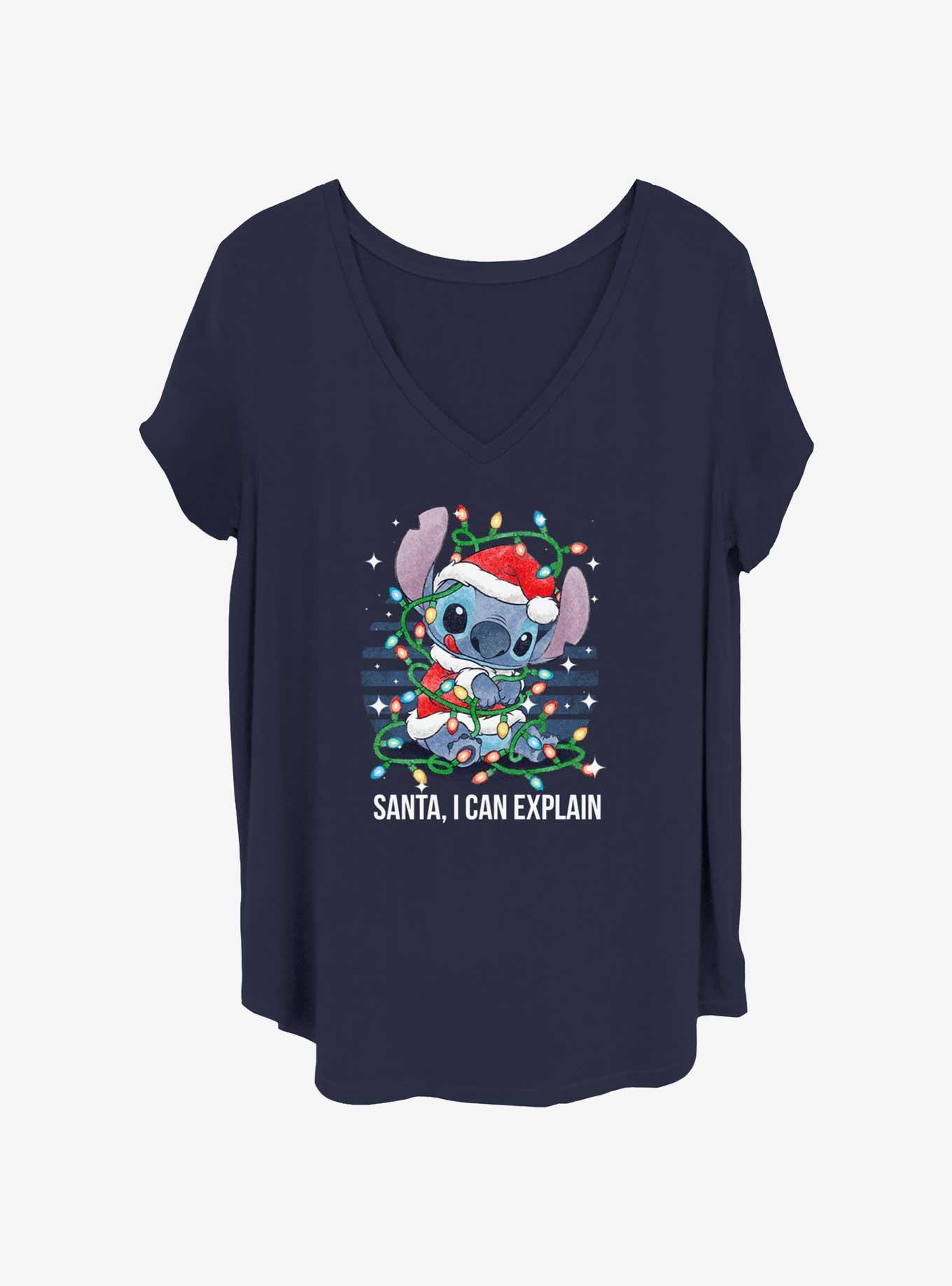 Disney Lilo & Stitch Xmas Lights Stitch Girls T-Shirt Plus Size