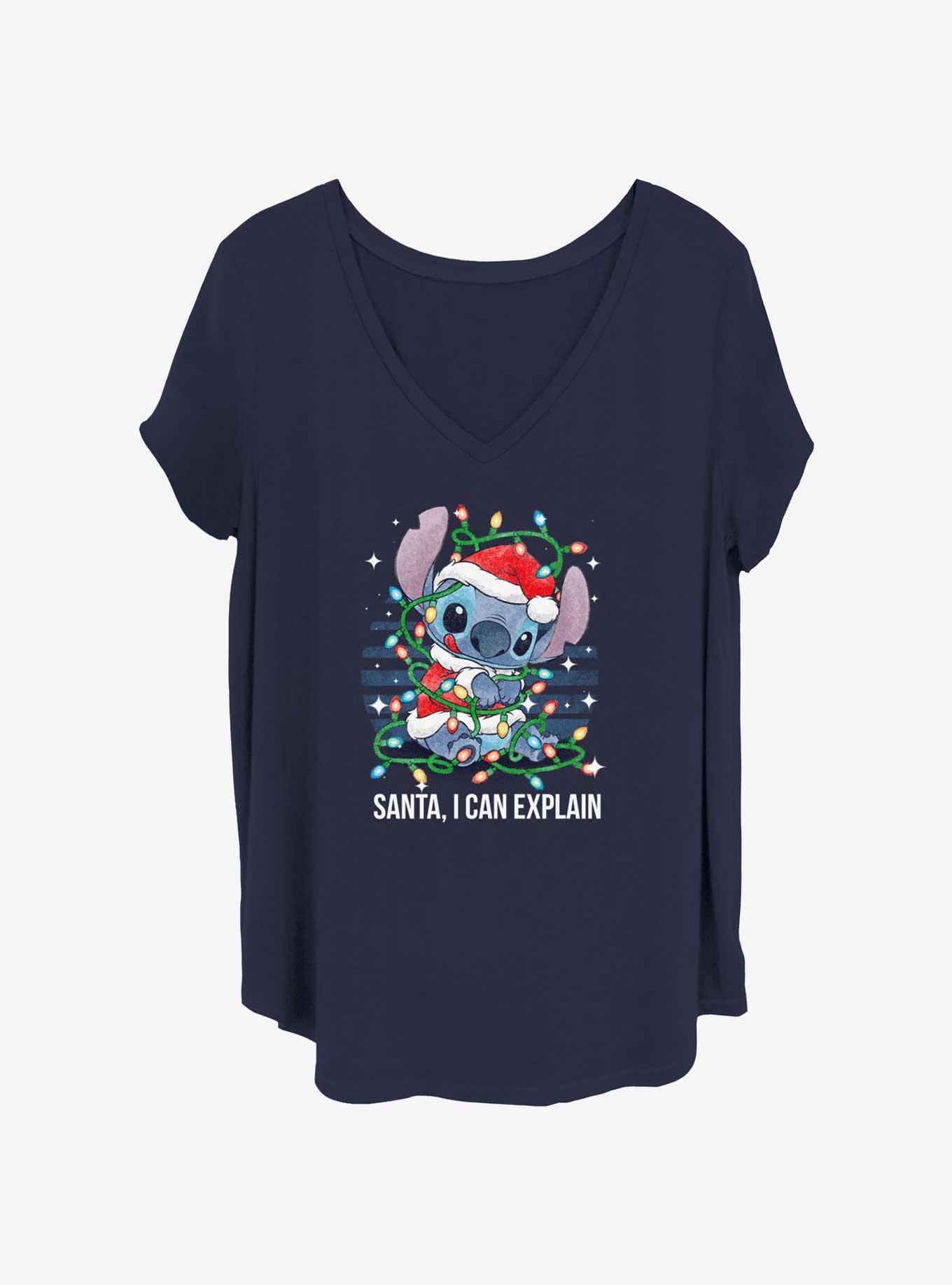 Disney Lilo & Stitch Xmas Lights Stitch Girls T-Shirt Plus Size, , hi-res