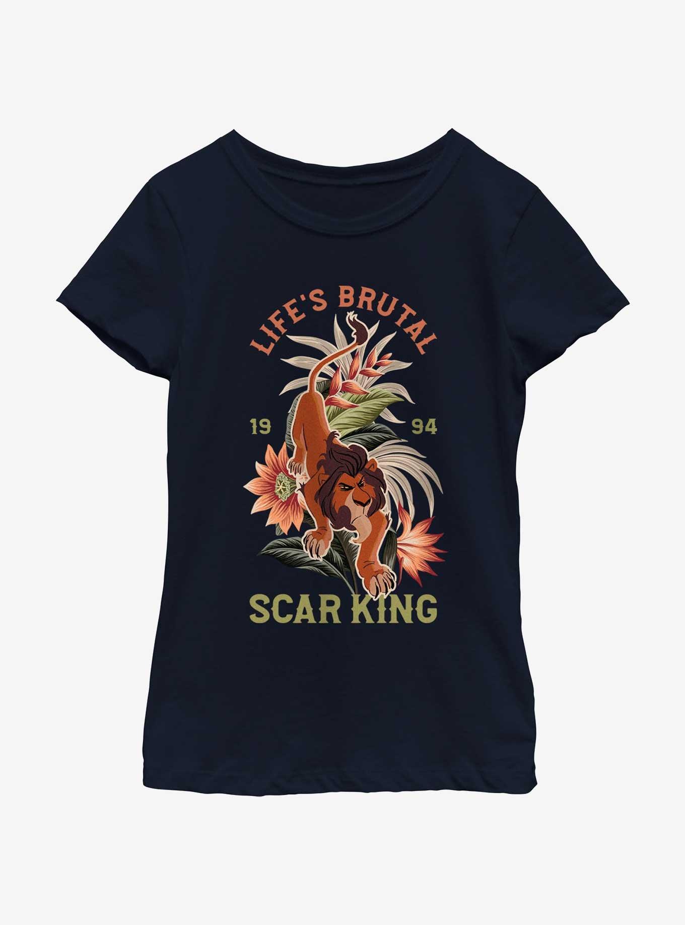 Disney The Lion King Life Is Brutal Scar King Youth Girls T-Shirt, NAVY, hi-res