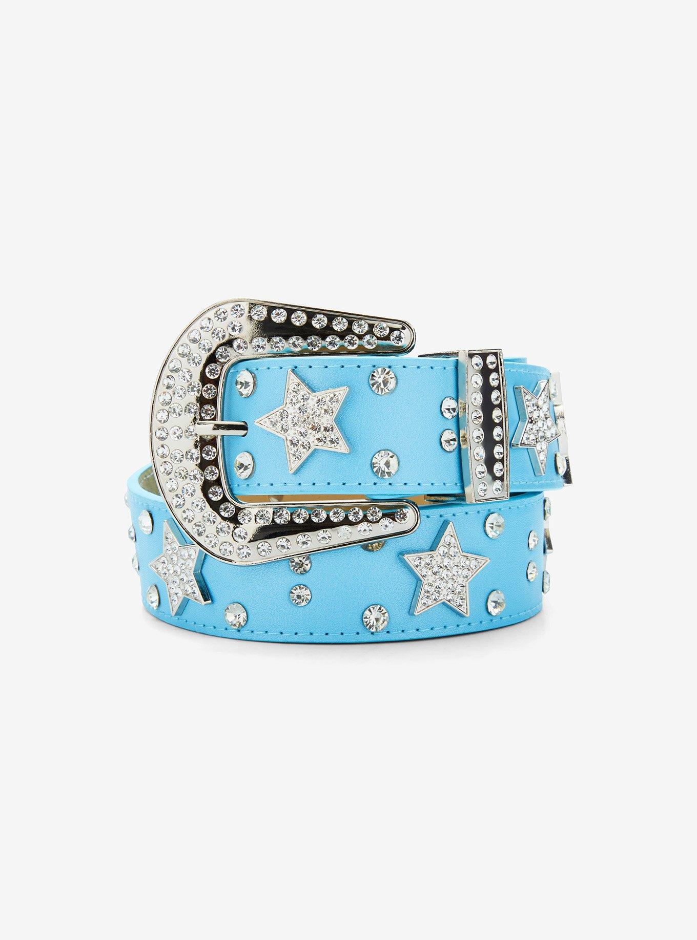 Light Blue Star Stud Bling Belt, , hi-res