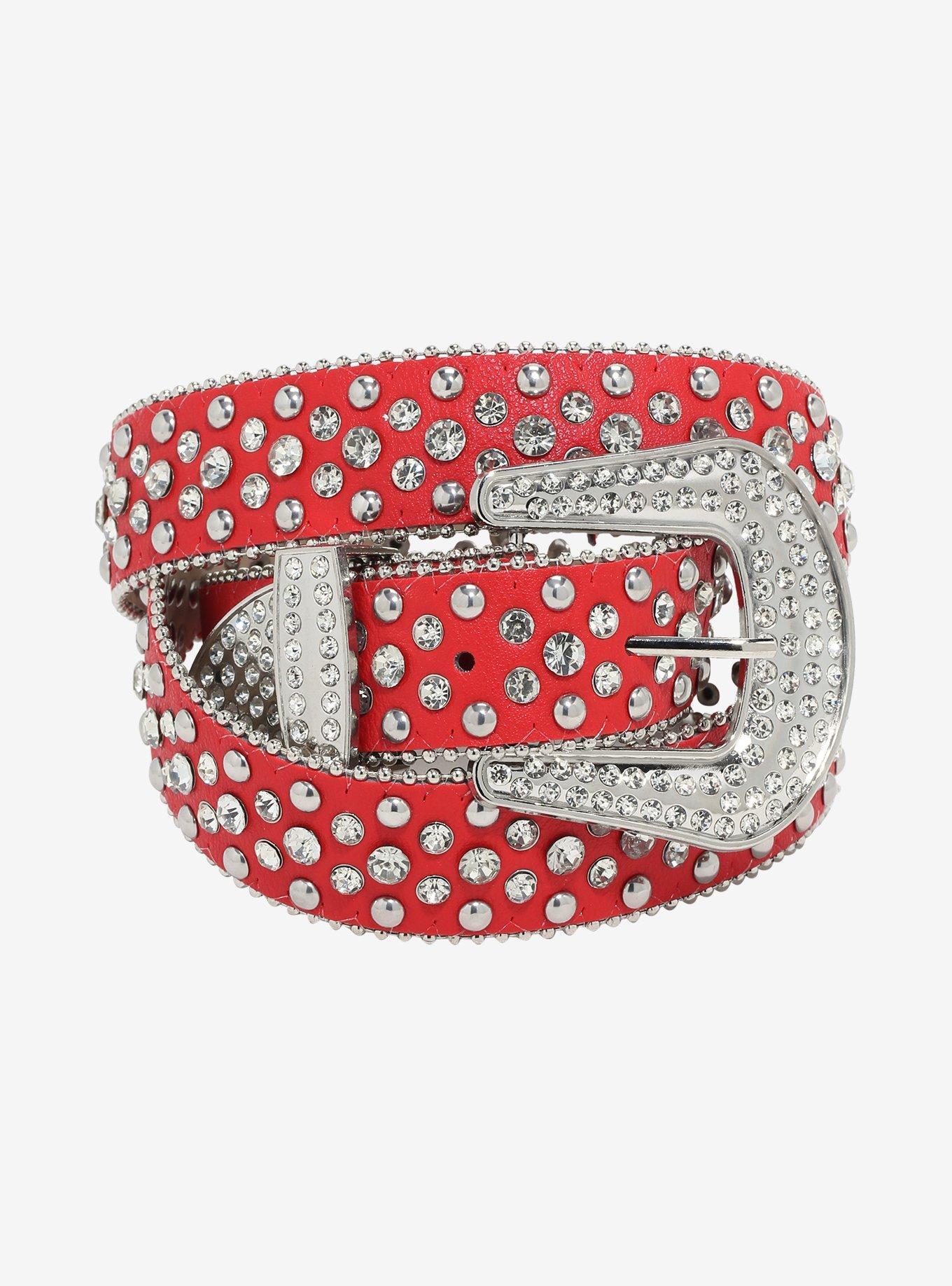 Red & Silver Rhinestone Western Belt, , hi-res