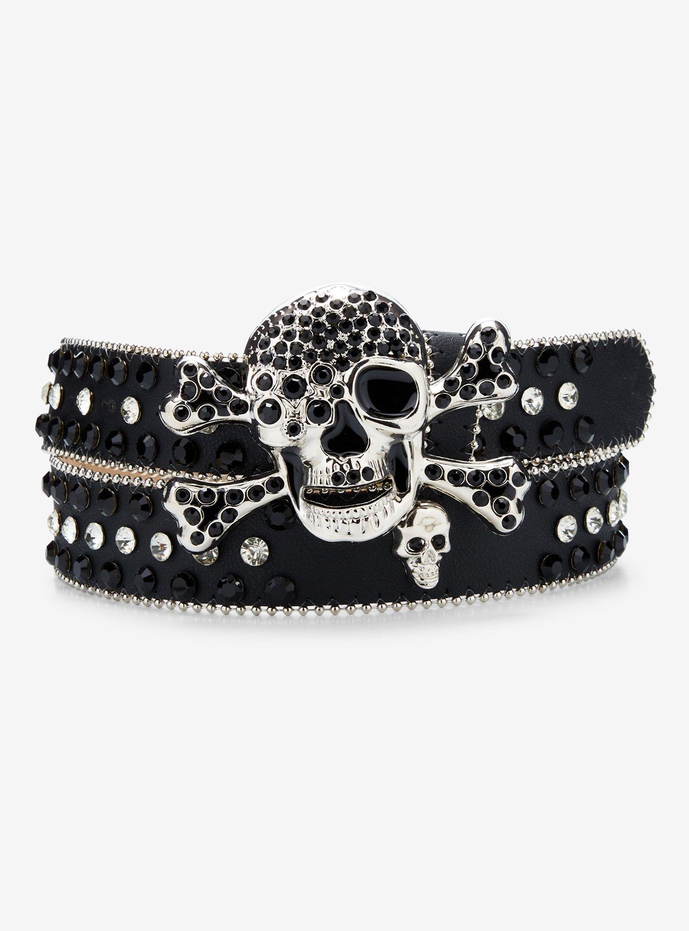 Black Skull & Crossbones Bling Belt, , hi-res