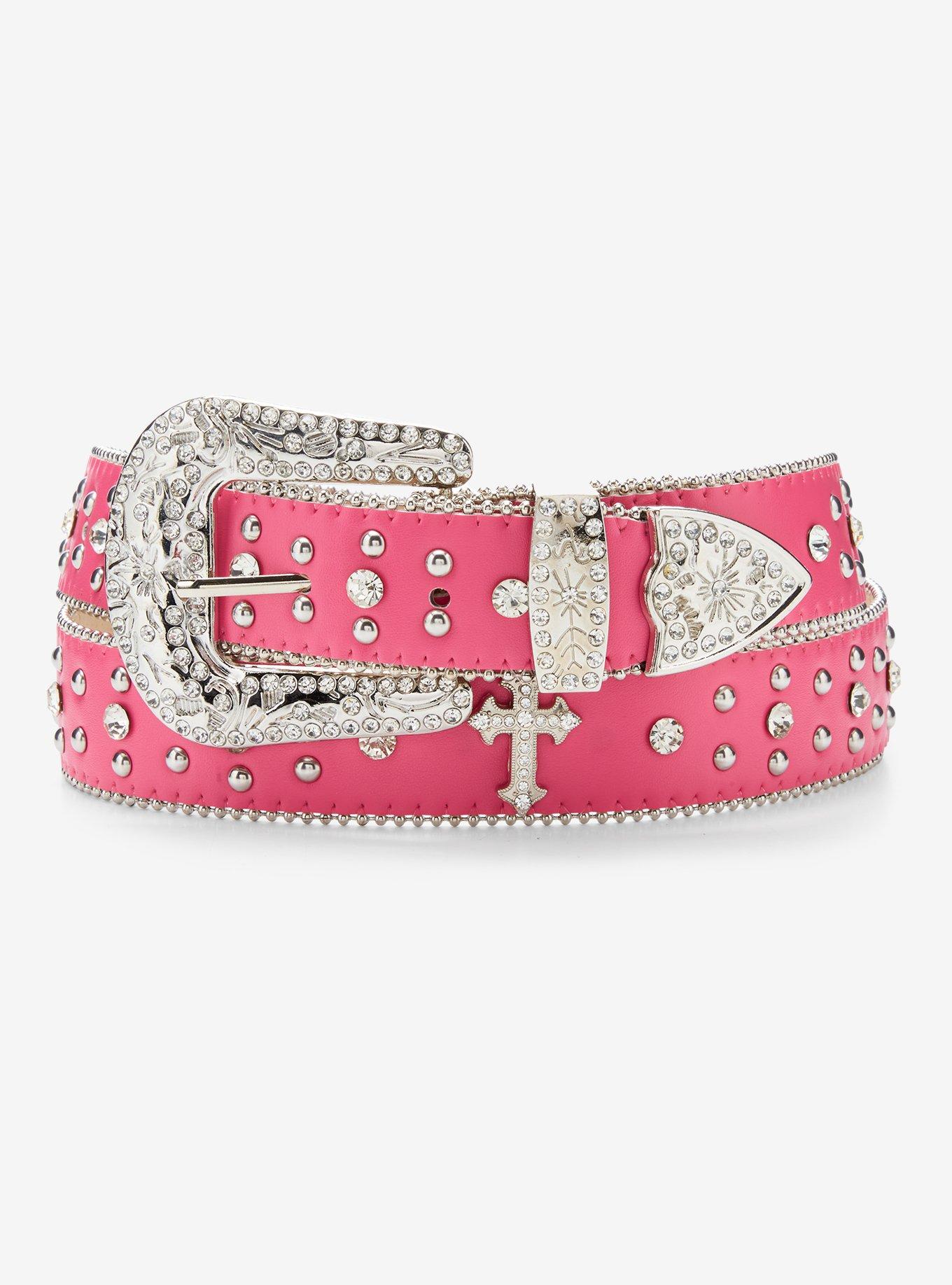 Hot Pink Cross Bling Western Belt, , hi-res