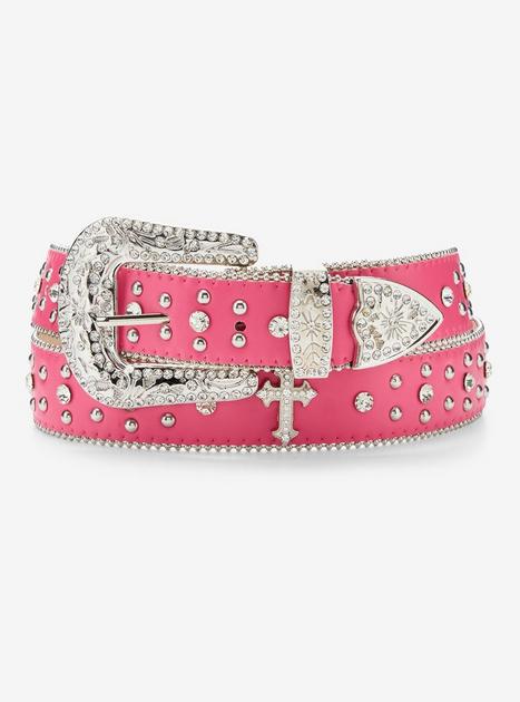VTG B-Low The Belt Pink Leather Rhinestone Buckle Belt Y2K Boho Western Sz 32 Western Leather Belt Bling Rhinestone Cowboy Cowgirl Y2K  main image 4
